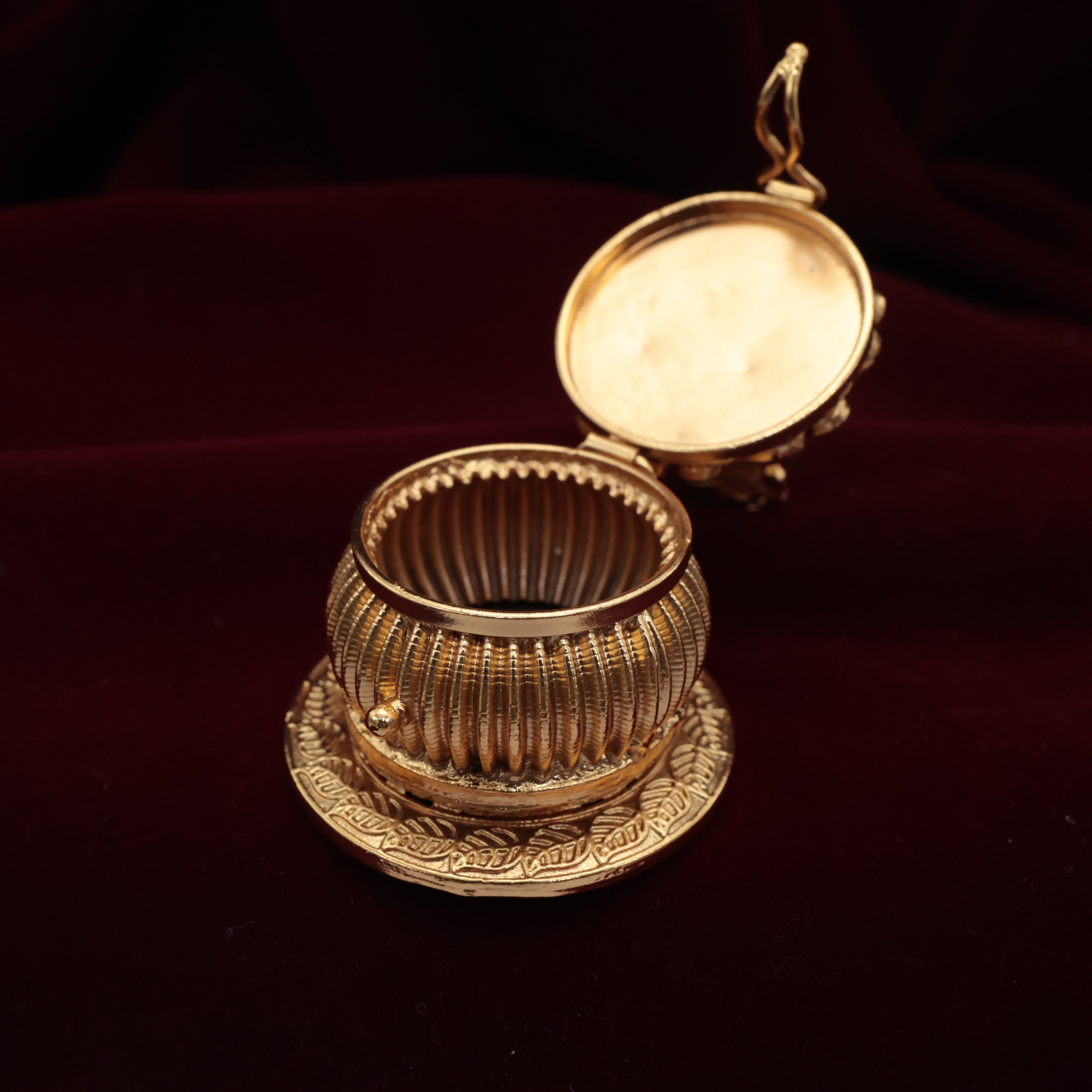 Antique Gold Mango Ganesha Kumkum Box - Sindoor Dabbi