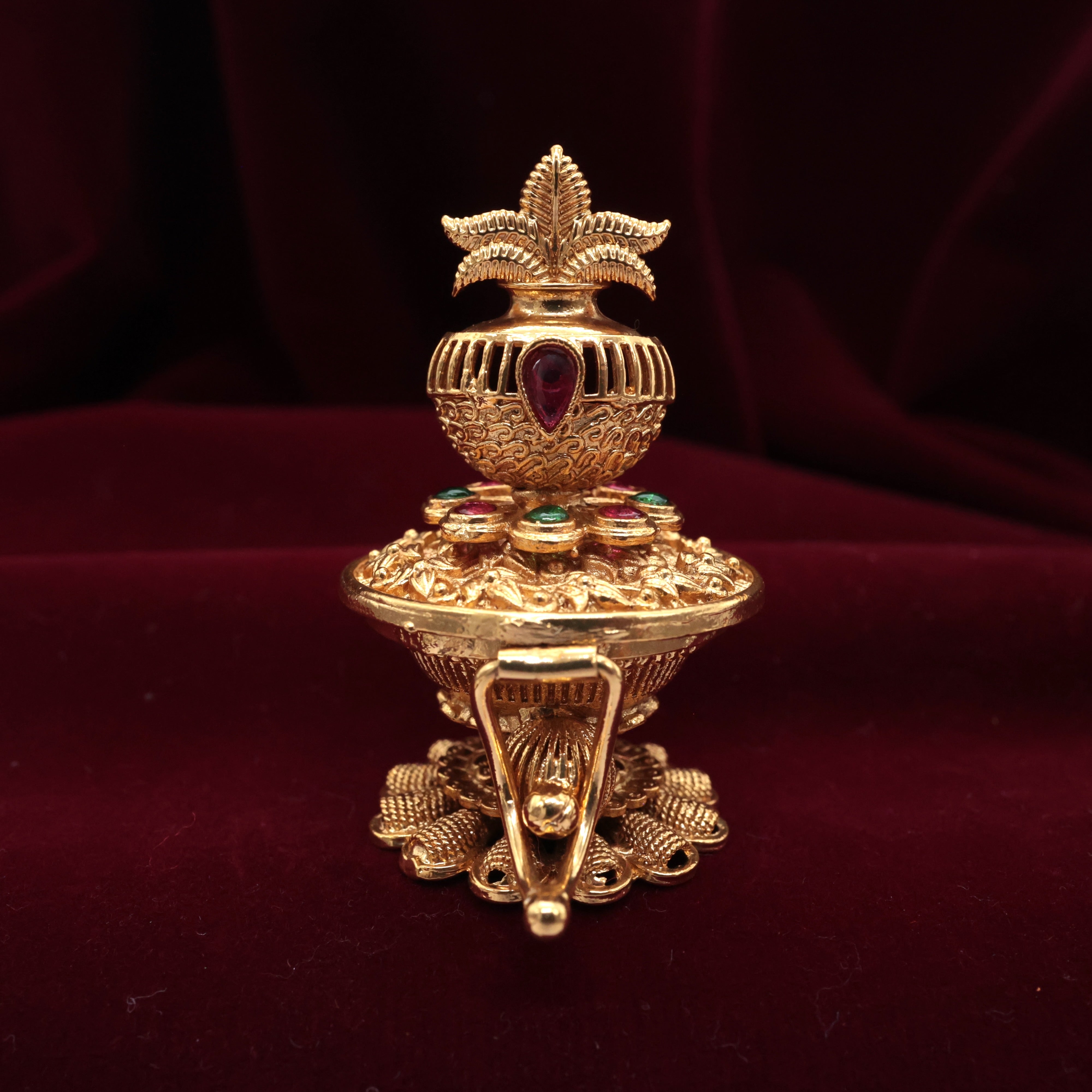 Antique Gold Small Kalash Kumkum Box - Sindoor Dabbi