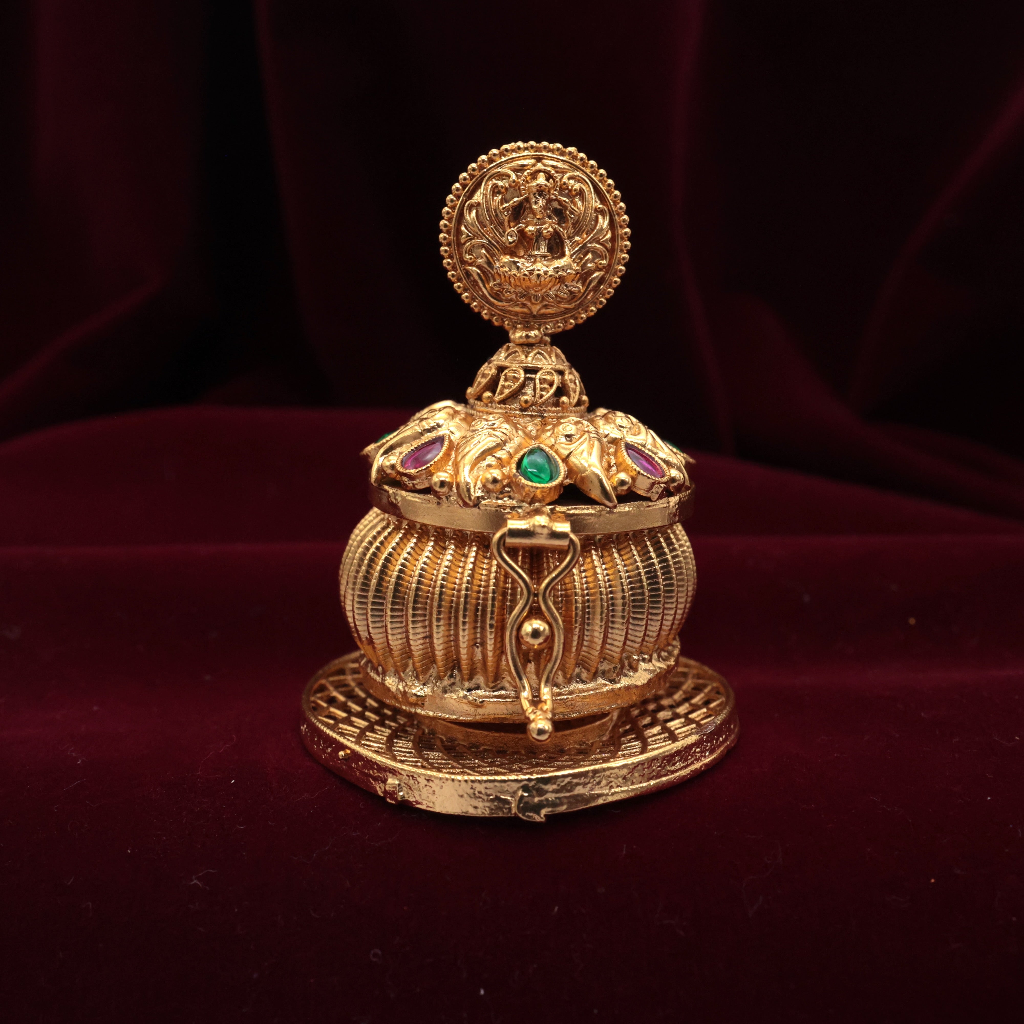 Antique Gold Mayuri Lakshmi Kumkum Box - Sindoor Dabbi