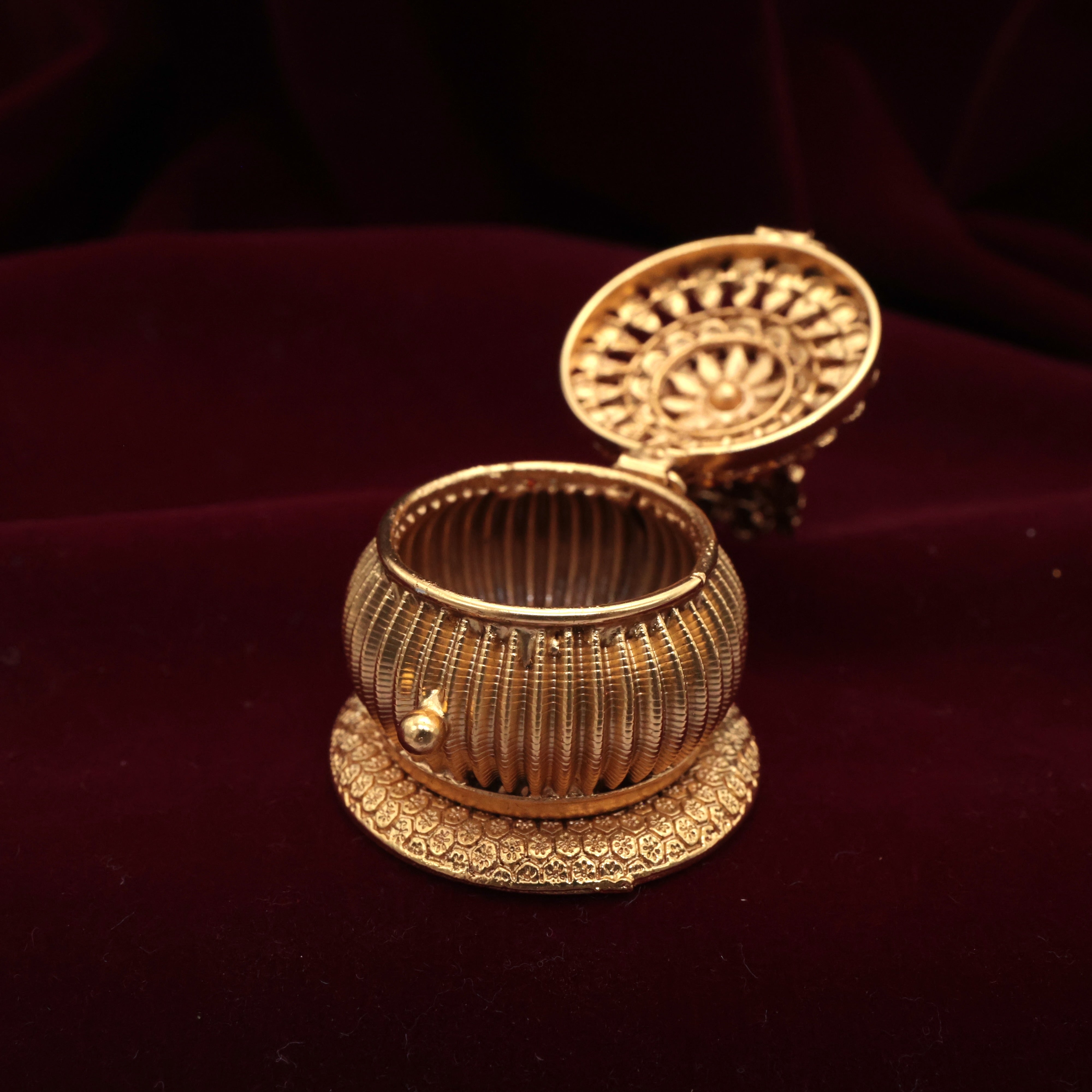Antique Gold Round Ram Parivar Kumkum Box - Sindoor Dabbi