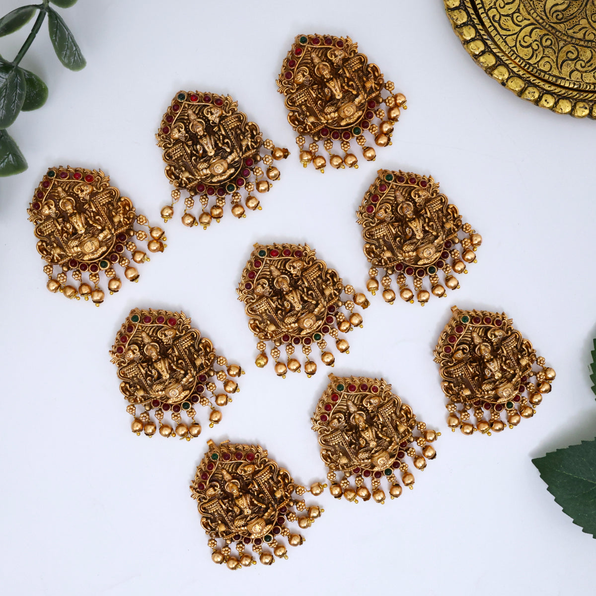 Antique Matte Mahalakshmi Devi Set of 9 Budget Friendly Single Piece Bridal Jada Billa/Choti Set