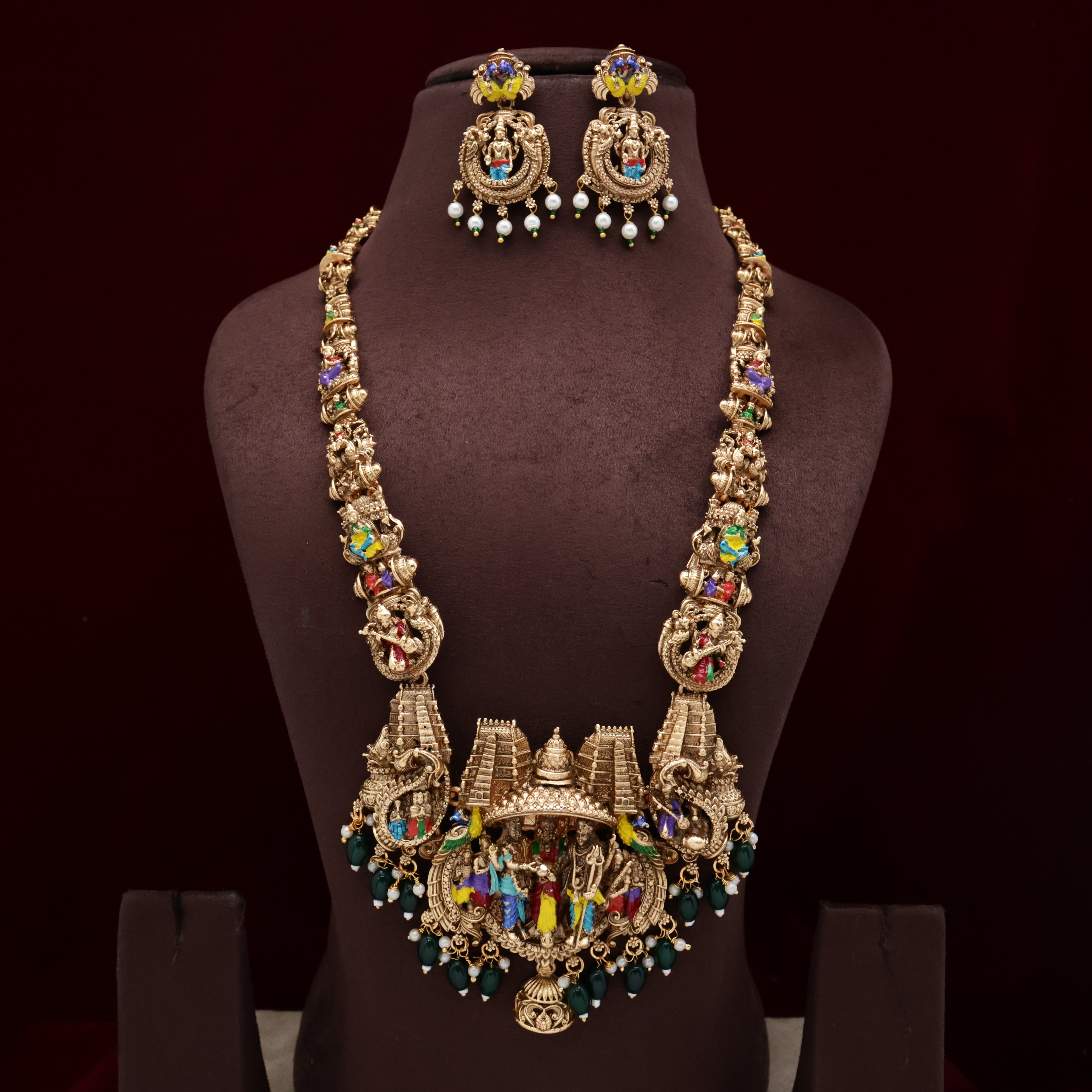 Budget Friendly Shivan Parvati Kalyanam Enamel Bridal Haaram Set