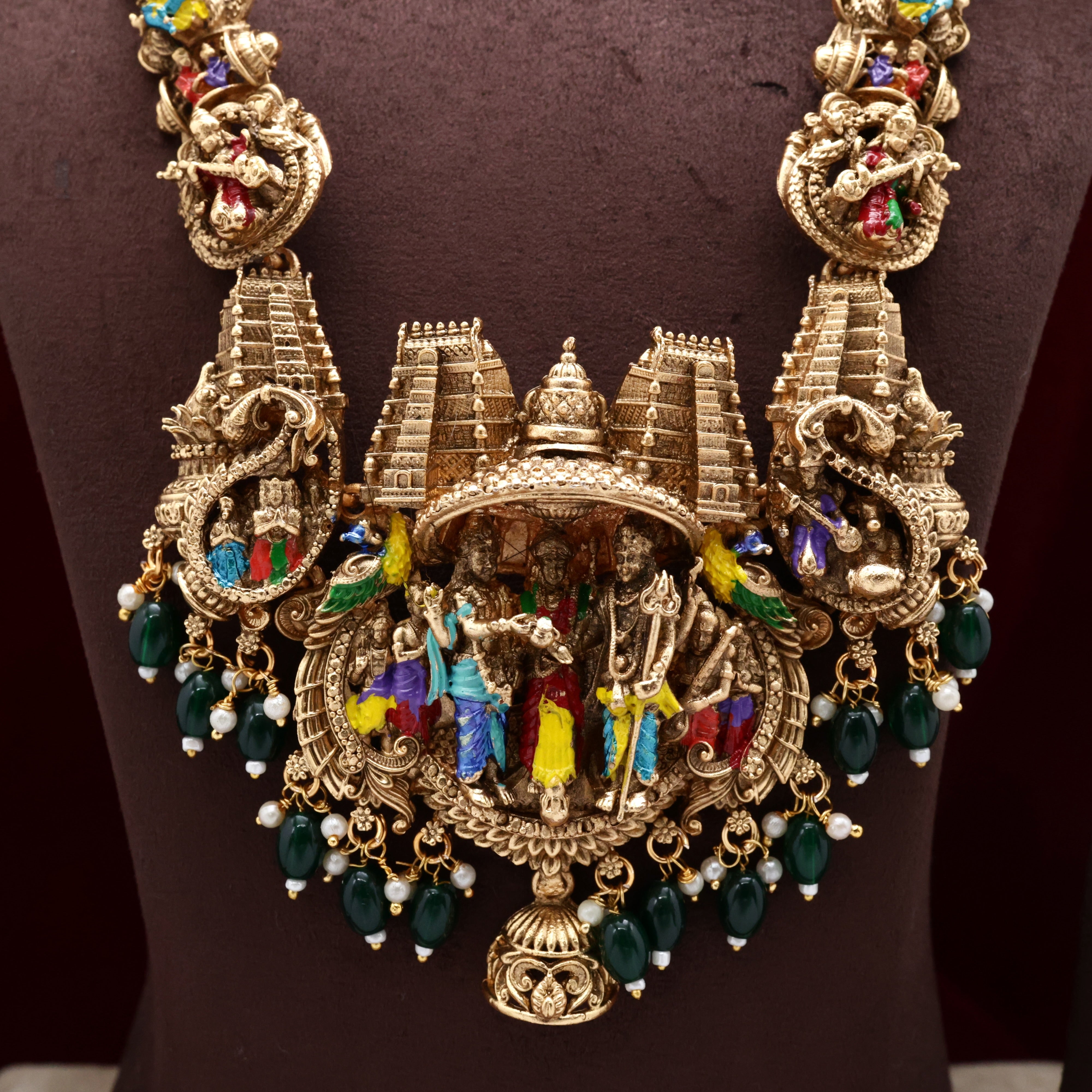Budget Friendly Shivan Parvati Kalyanam Enamel Bridal Haaram Set