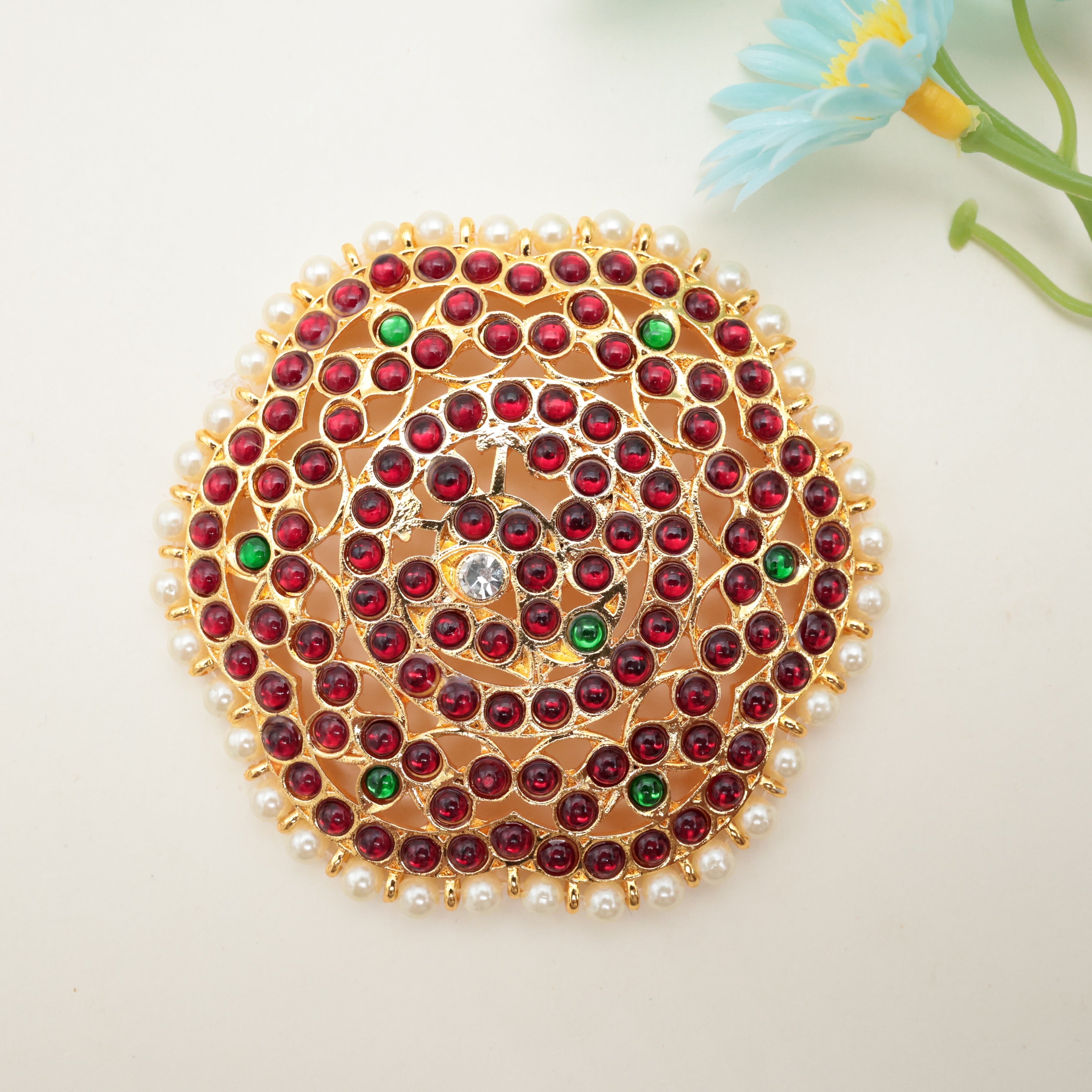 TRADITIONAL KEMP FLOWER PEACOCK RAKODI - TRADITIONAL BRIDAL / DANCE HAIR BUN ACCESSORY