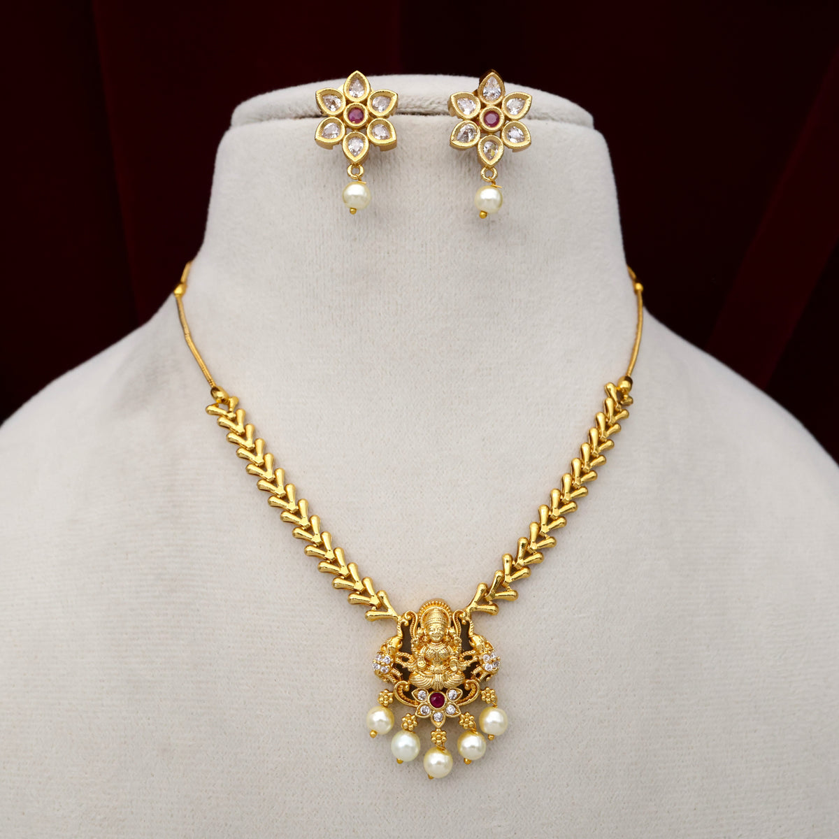 Budget Gold Tone Lakshmi Pendant Kids Friendly Necklace Set