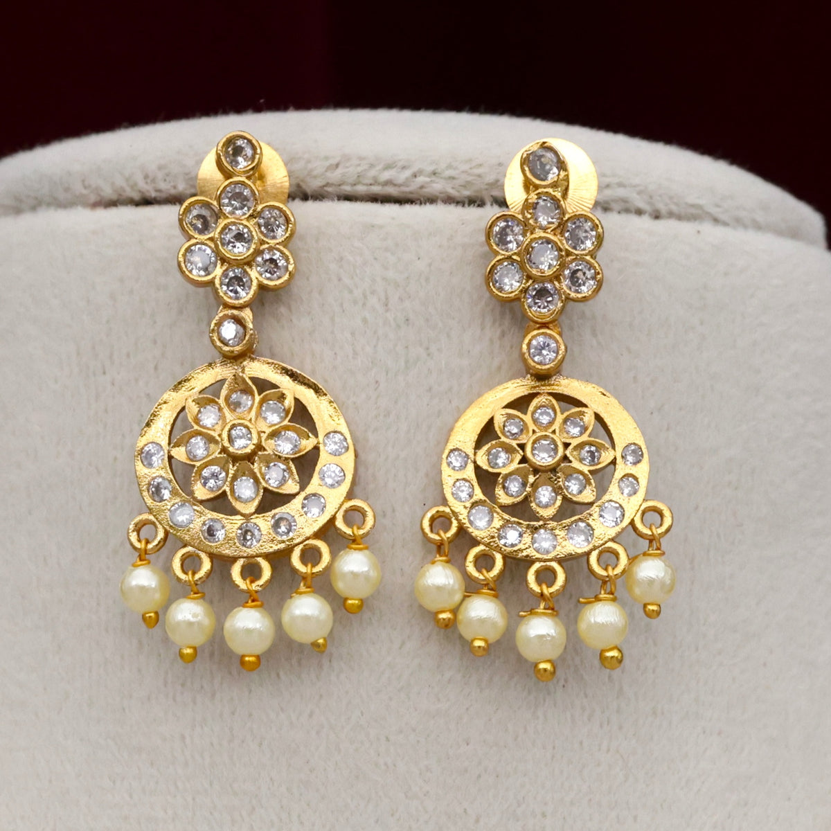 Gold Look Single Stone Pendant Attigai Necklace Set - White