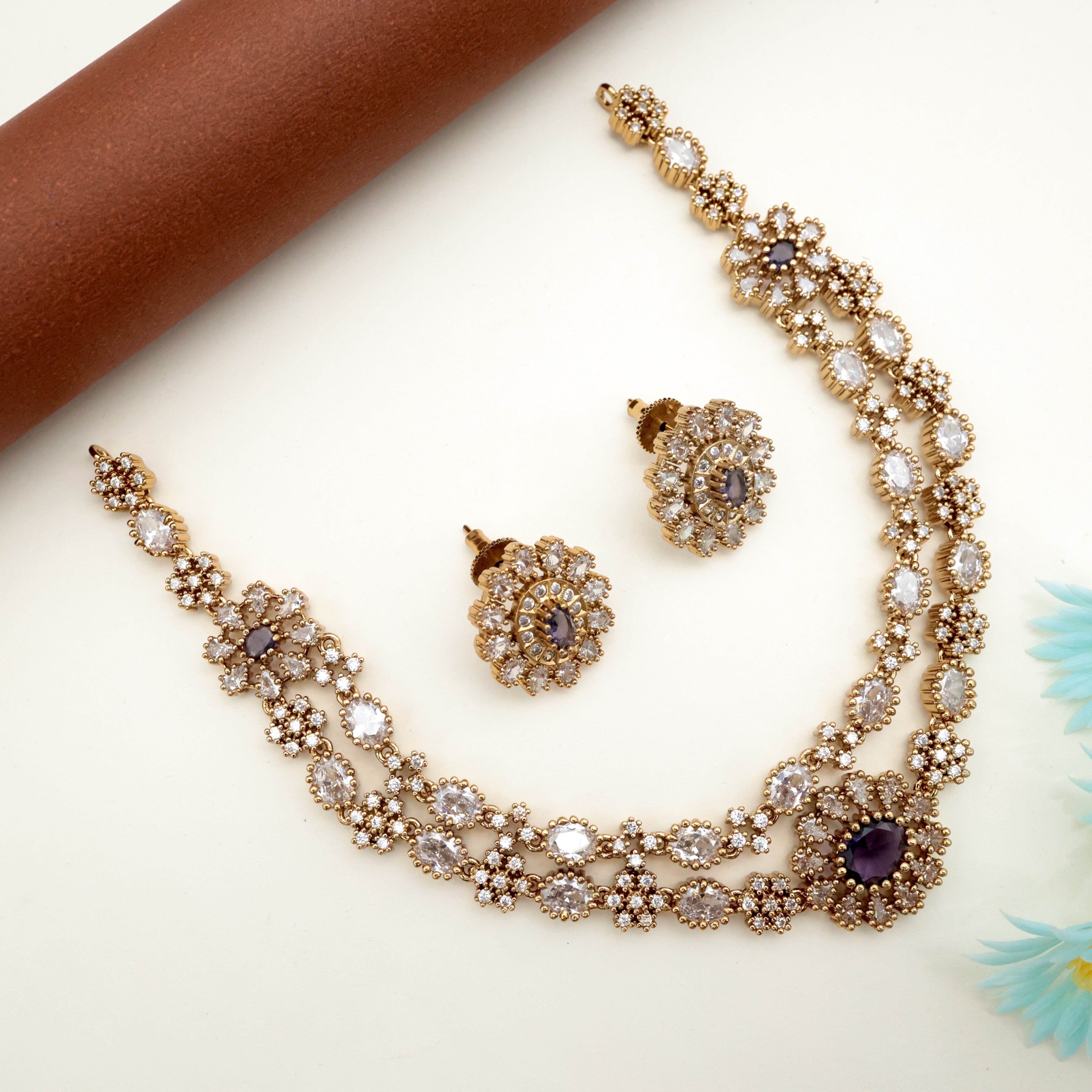 TWO LAYER AD VICTORIAN NECKLACE SET - PURPLE