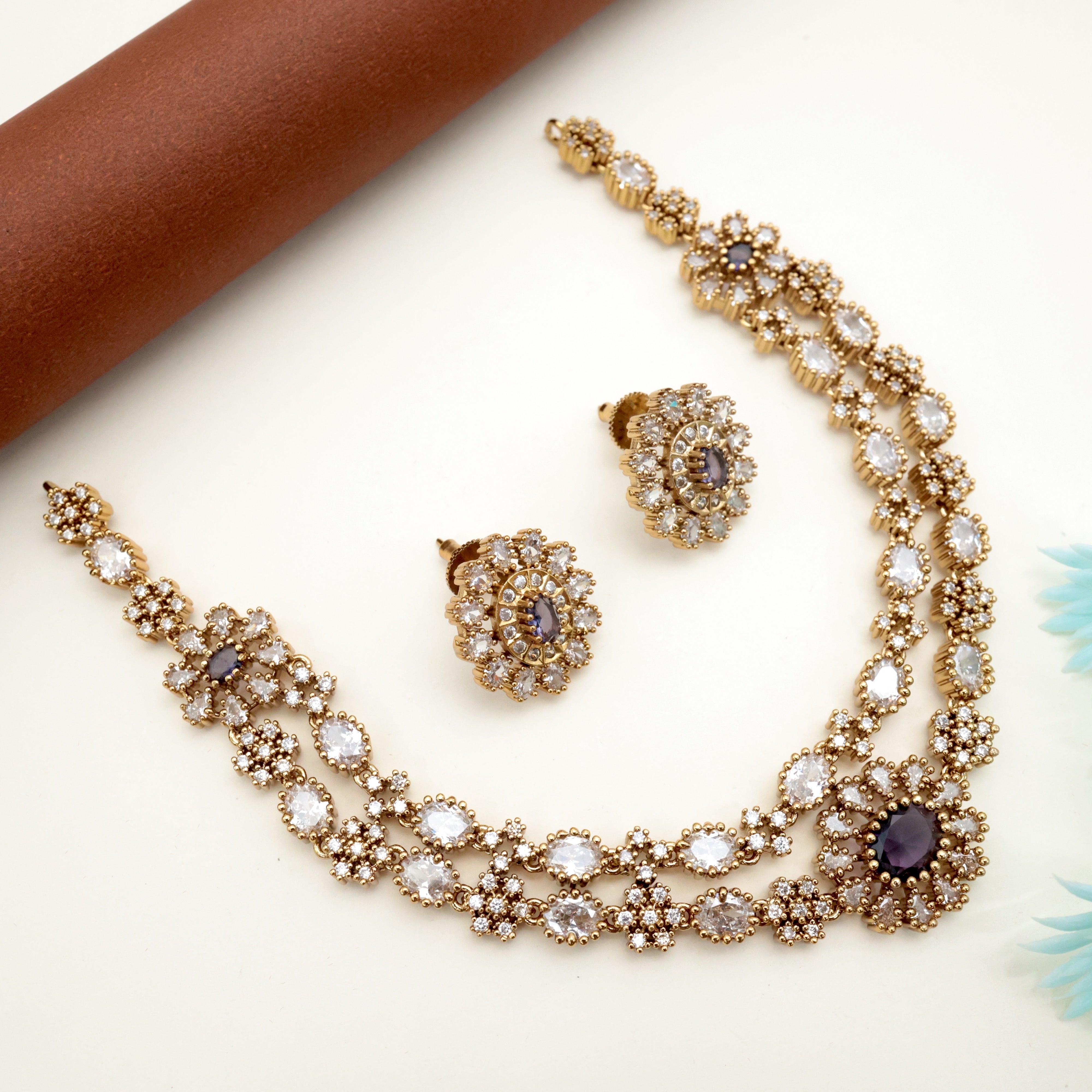 TWO LAYER AD VICTORIAN NECKLACE SET - PURPLE