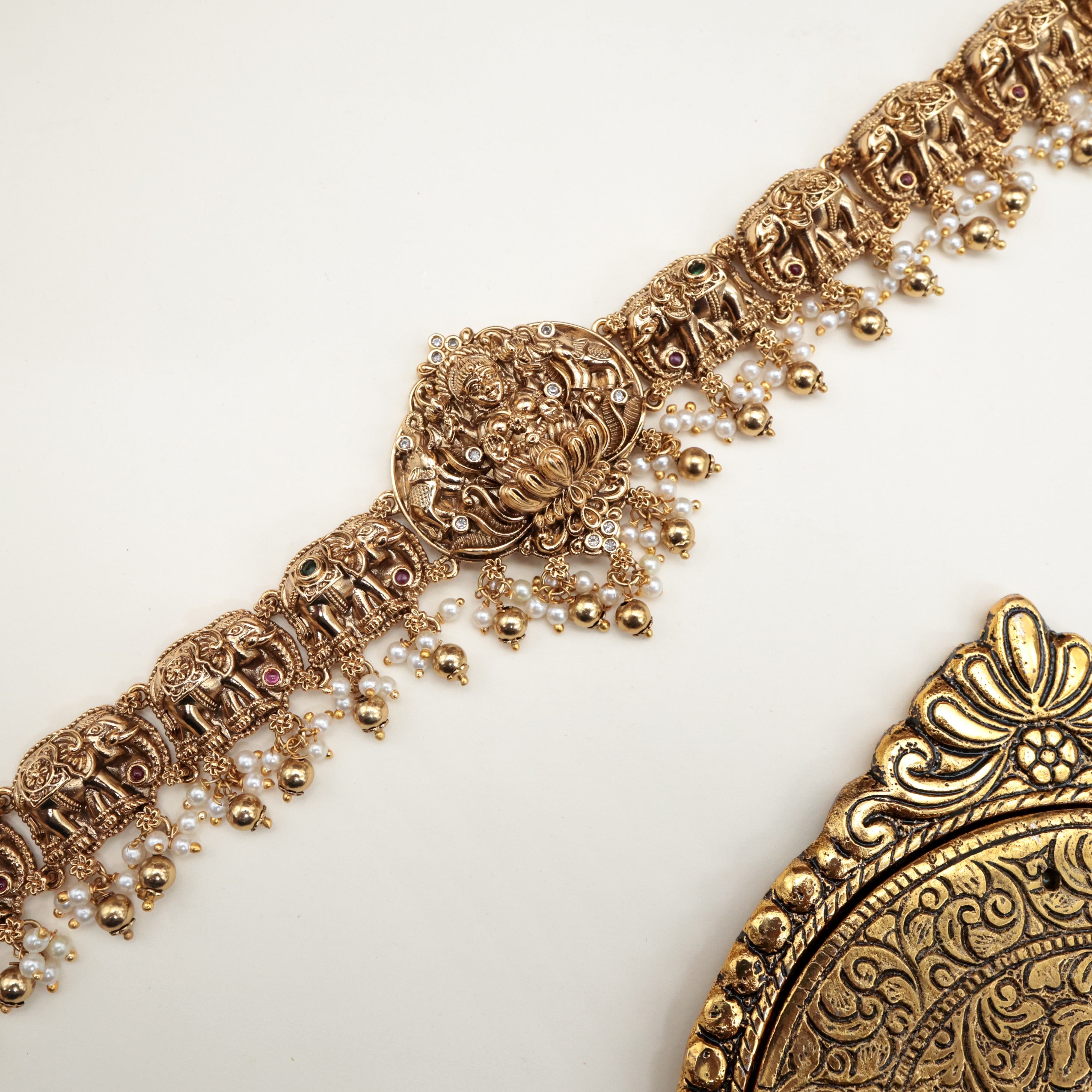 Antique Gold Nagas Royal Elephants Lakshmi Bridal Hip Chain / Hip Belt