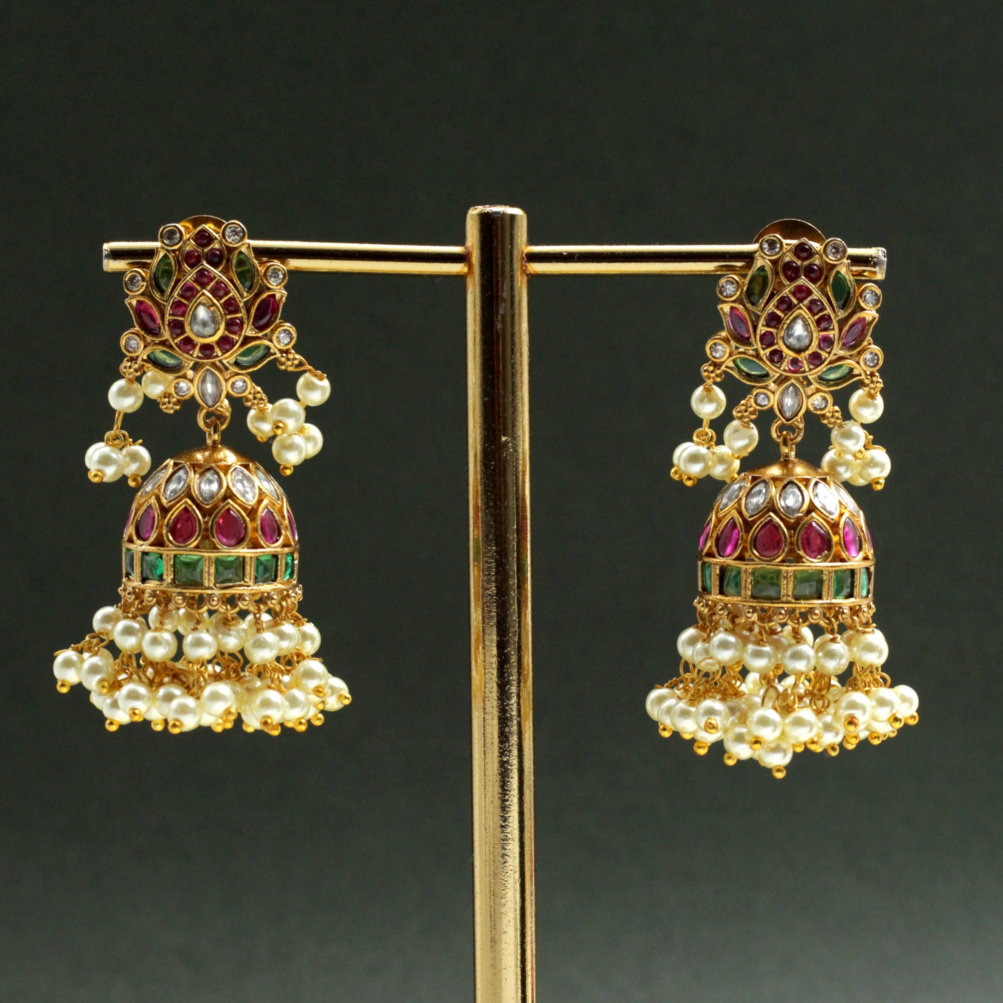 Premium Kemp AD Lotus Bridal Jhumkas