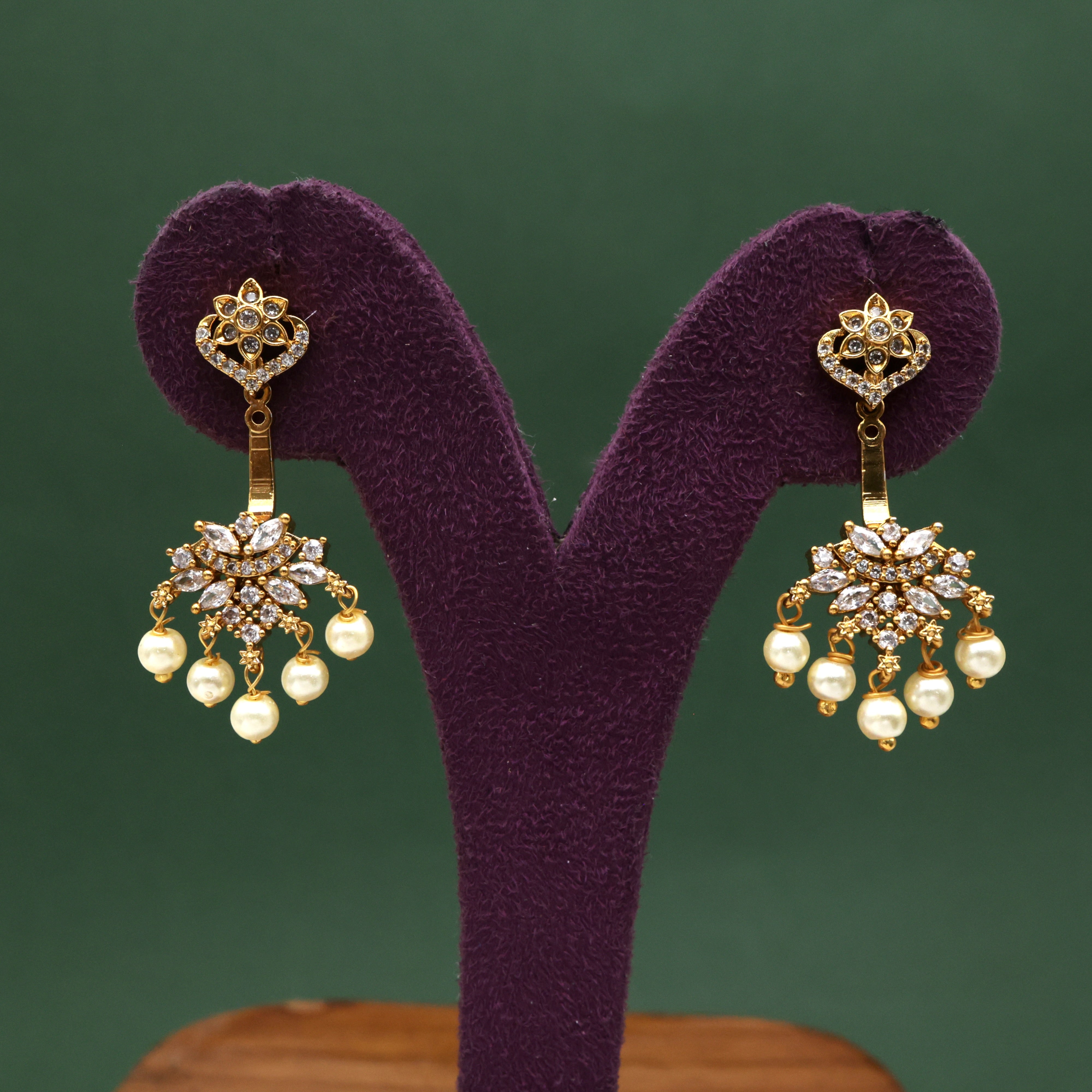 Premium Diamond Look AD Trending Front Back Moon Flower Earrings