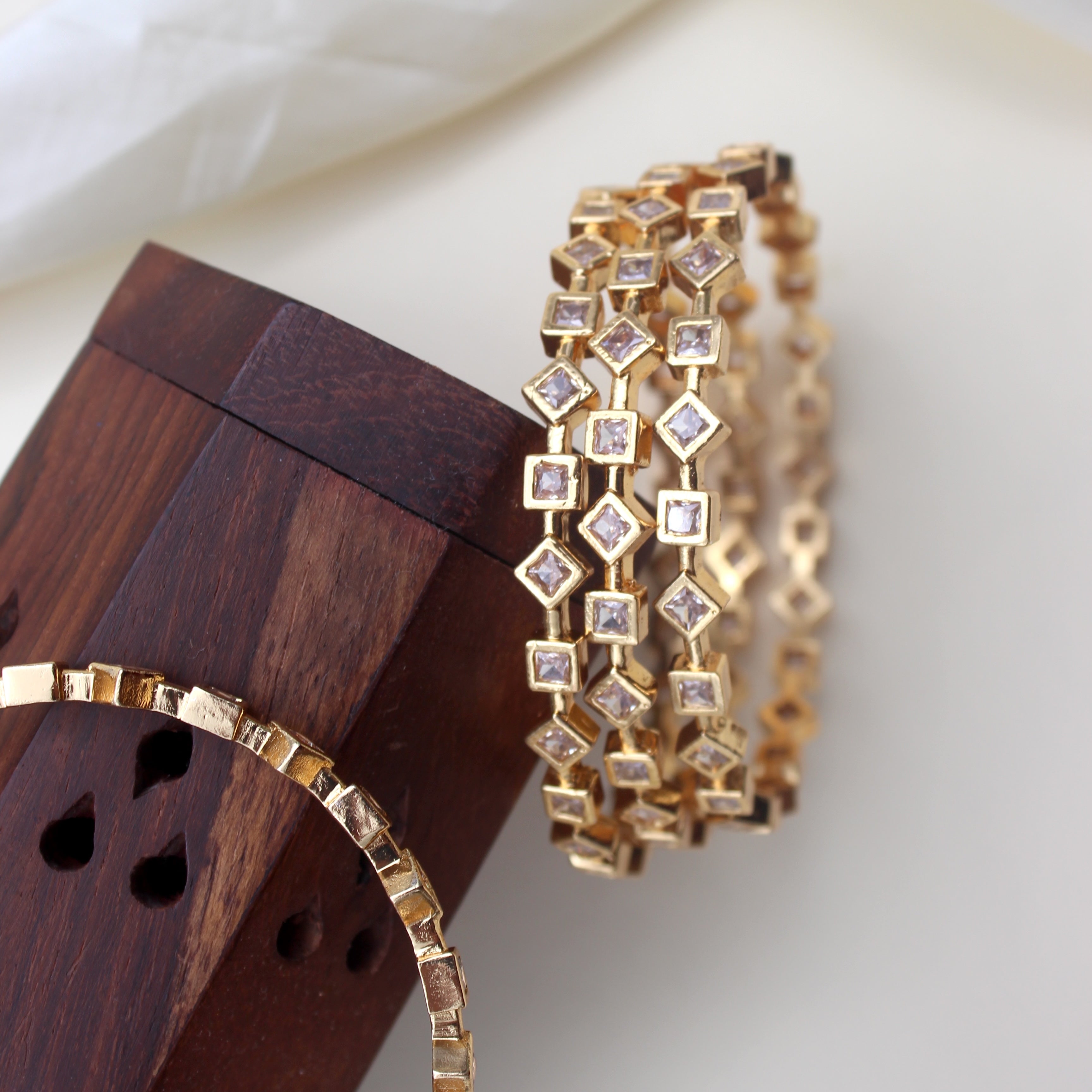 Diamond Look Square Diamond Set of 4 Bangles - Size: 2.6