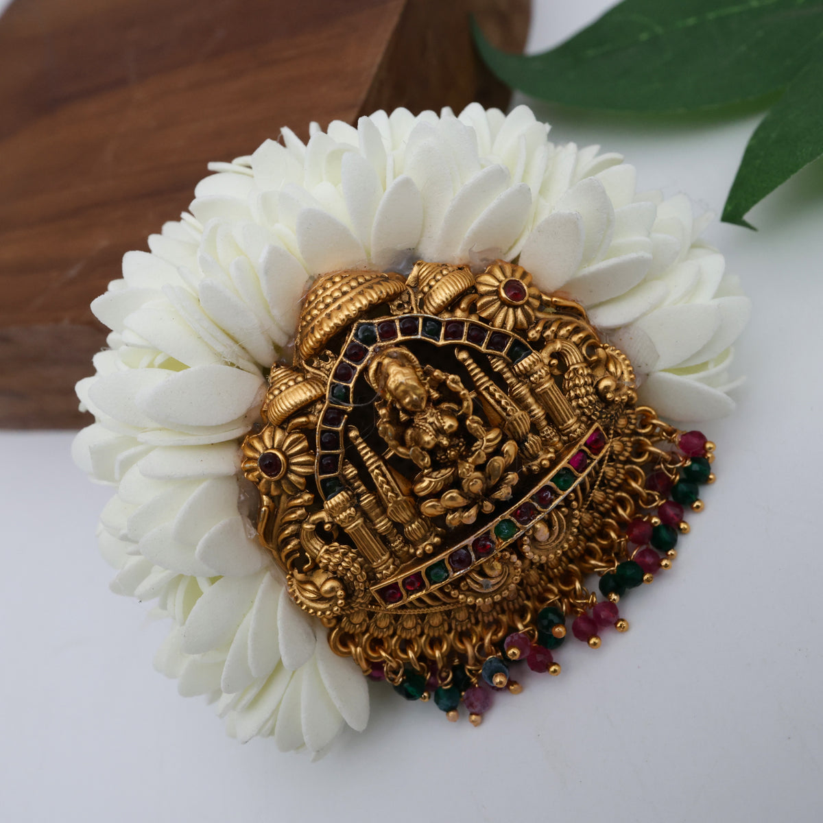 Antique Lakshmi Mantap Kemp Pendant Mullai Poo French Barrette Hair Clip