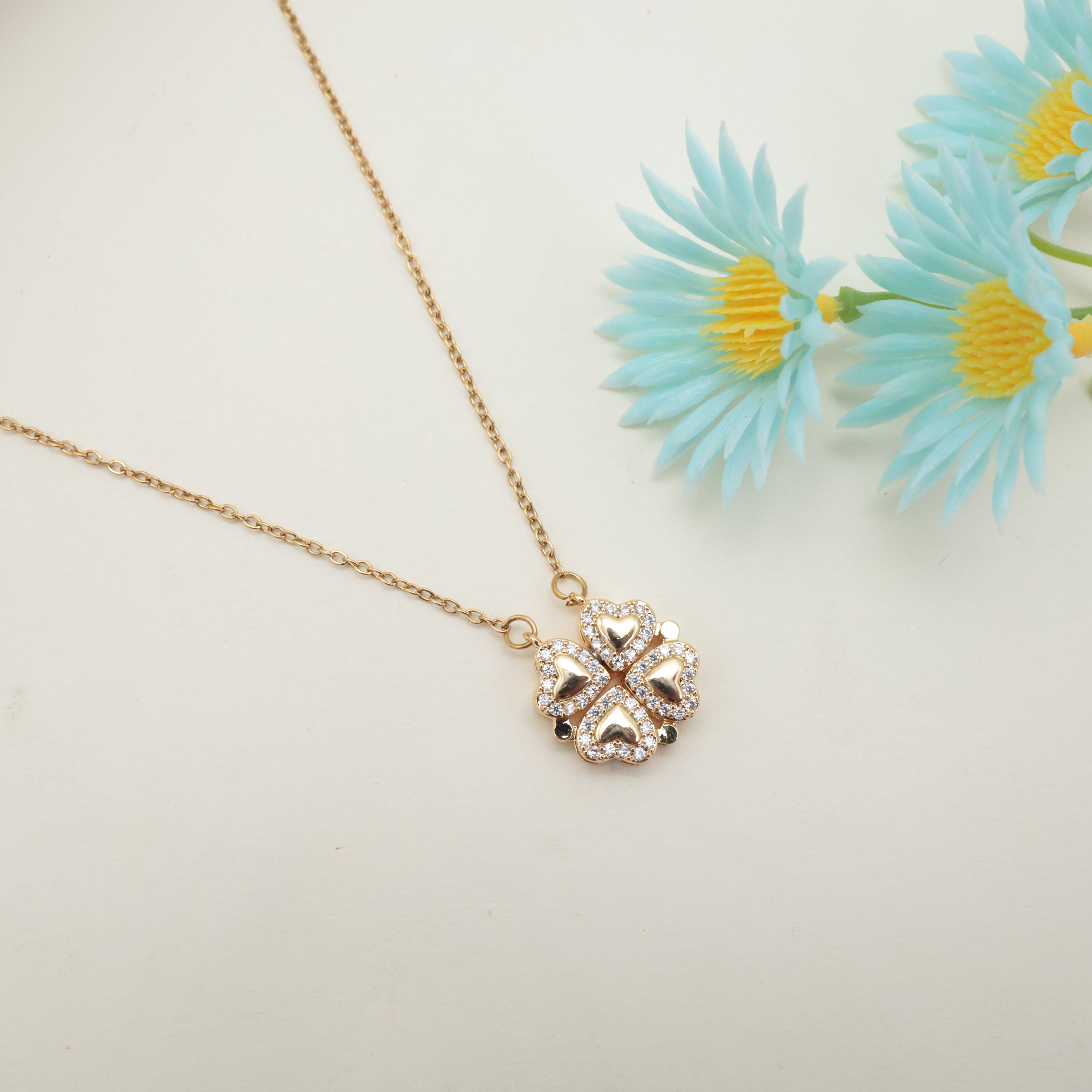 GOLD TONE ANTI TARNISH SHORT CHAIN - TWO IN ONE MAGNETIC HEART IN HEART