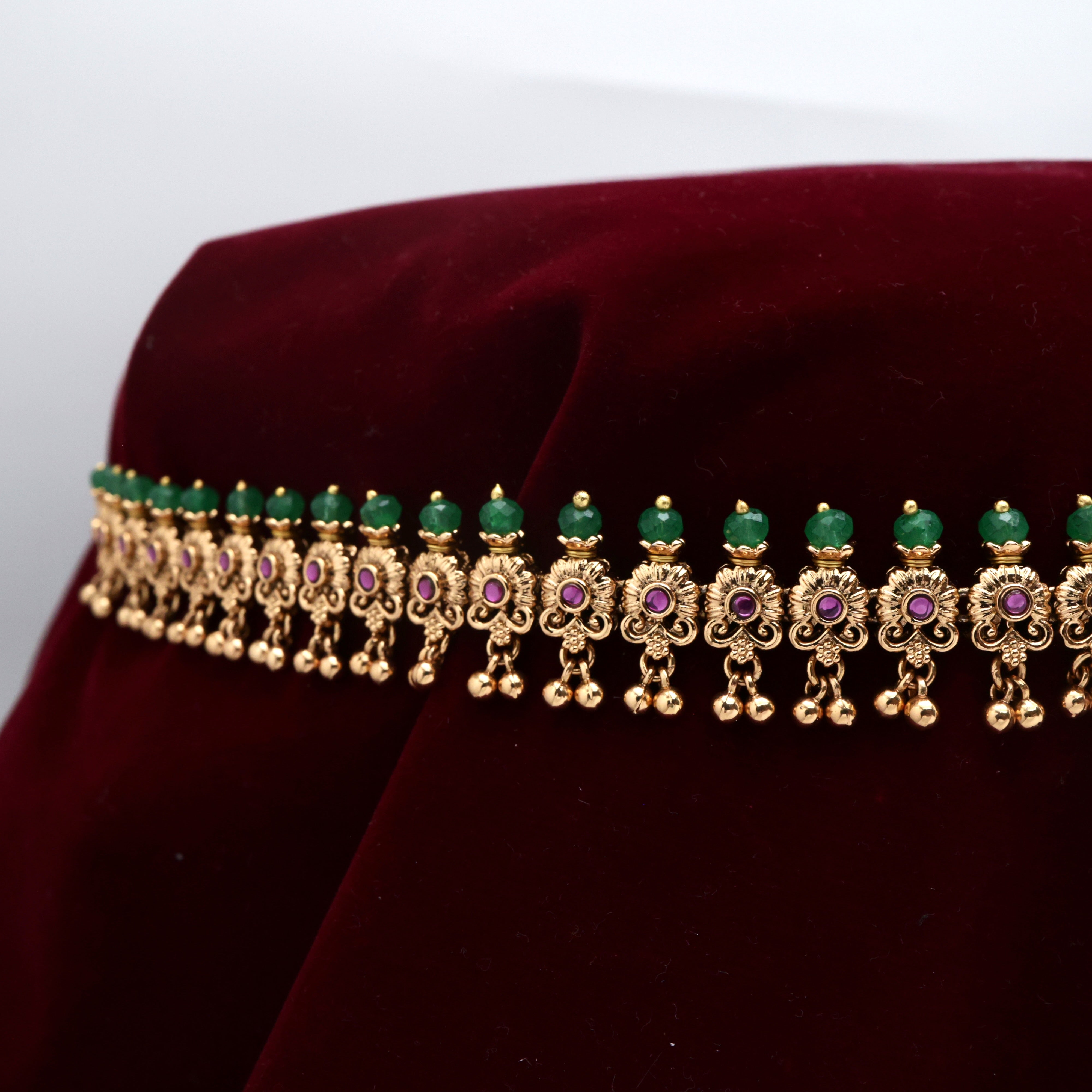 Gold Look Antique Mahalakshmi Devi Kemp Flower Bridal Hip Chain