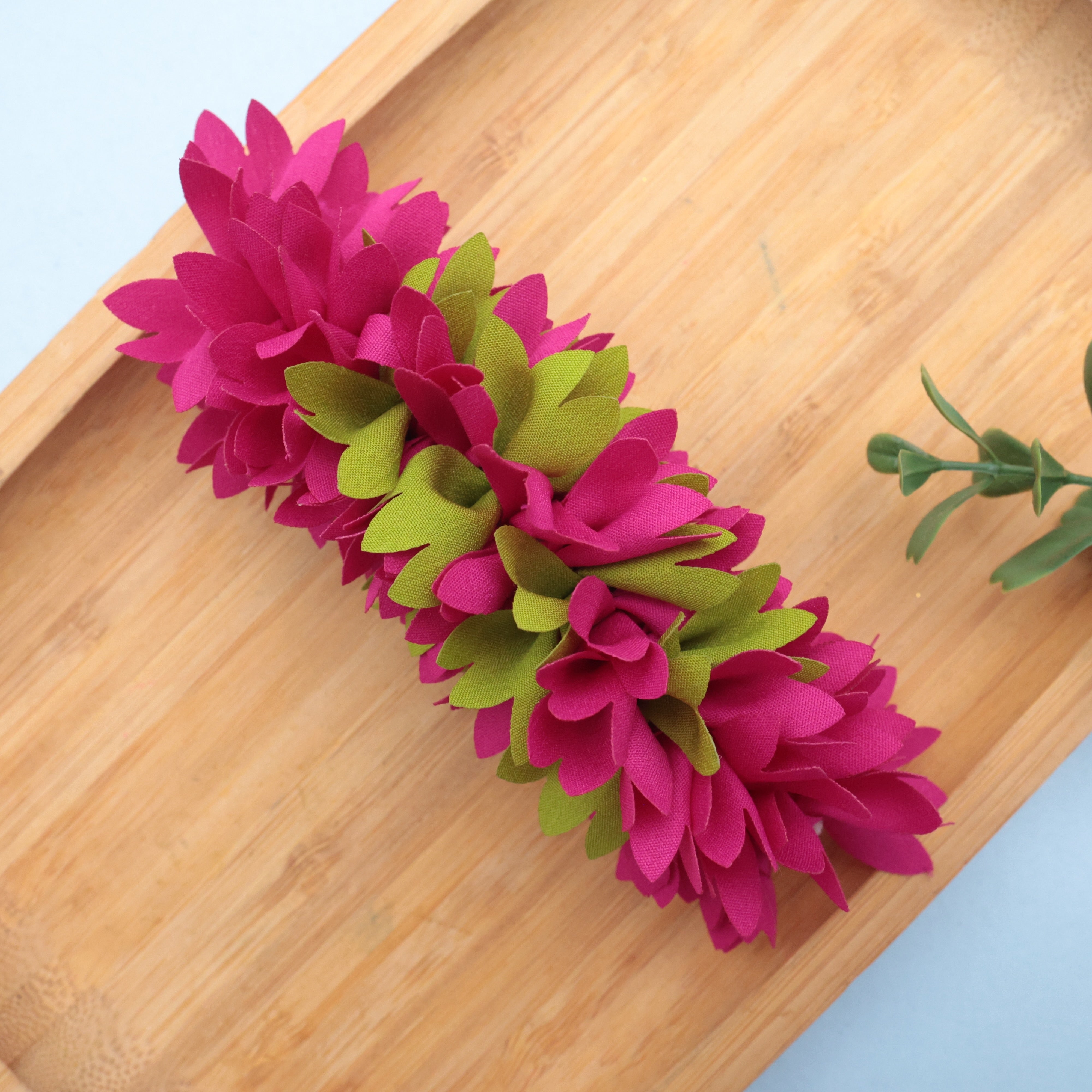 Handmade Pichi Poo Big Size French Barrette Hair Clip For Women - Majenta & Green