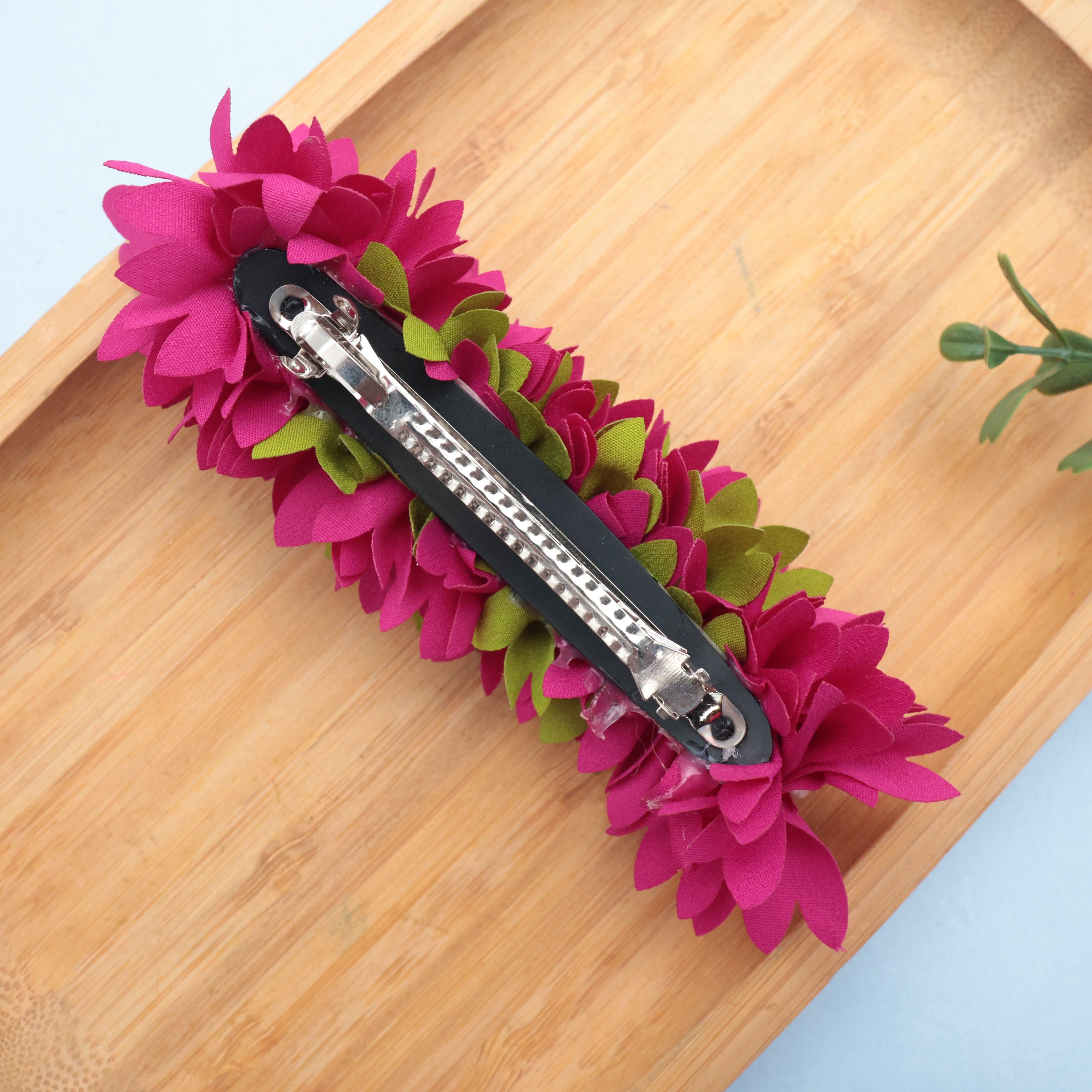 Handmade Pichi Poo Big Size French Barrette Hair Clip For Women - Majenta & Green