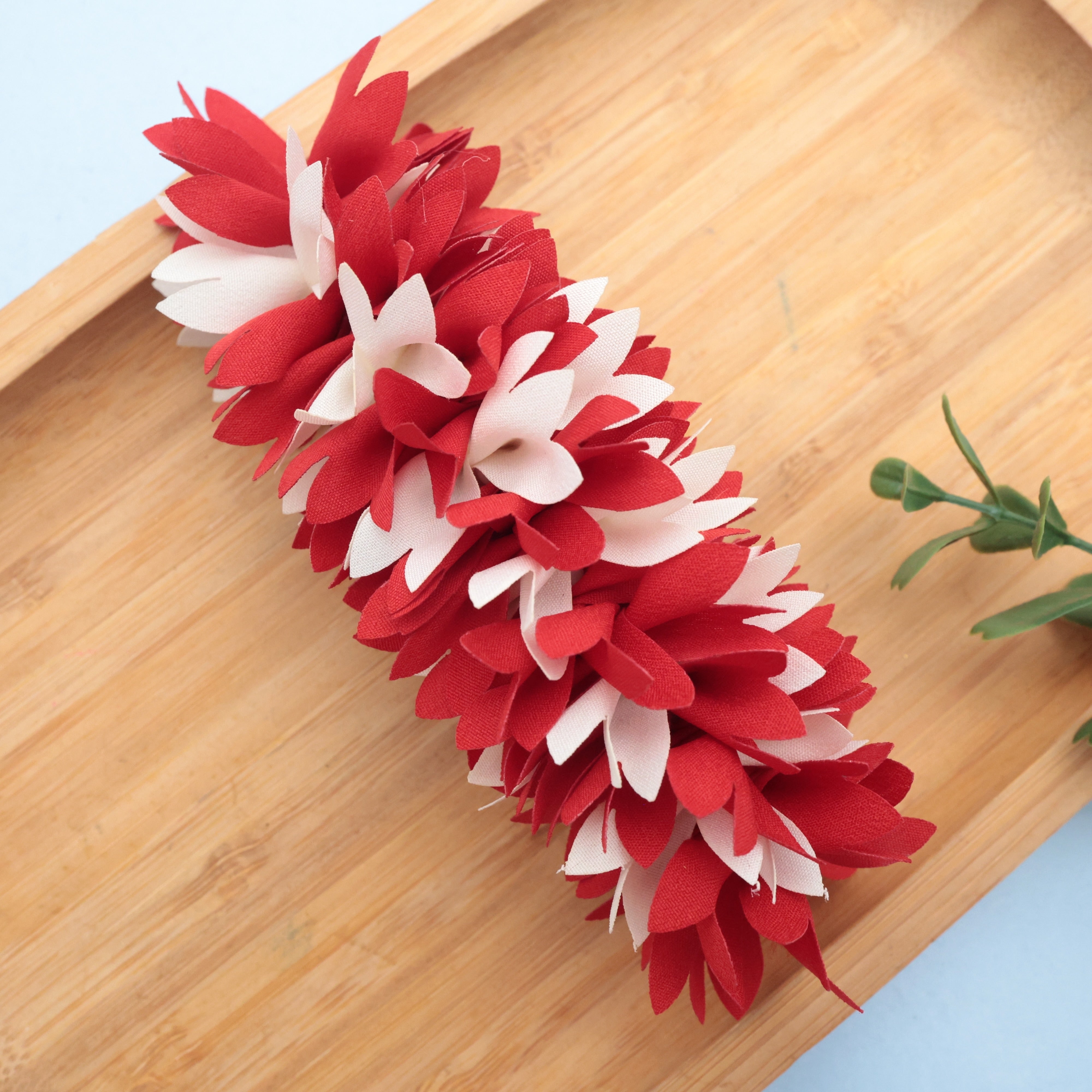 Handmade Pichi Poo Big Size French Barrette Hair Clip For Women - Red & White