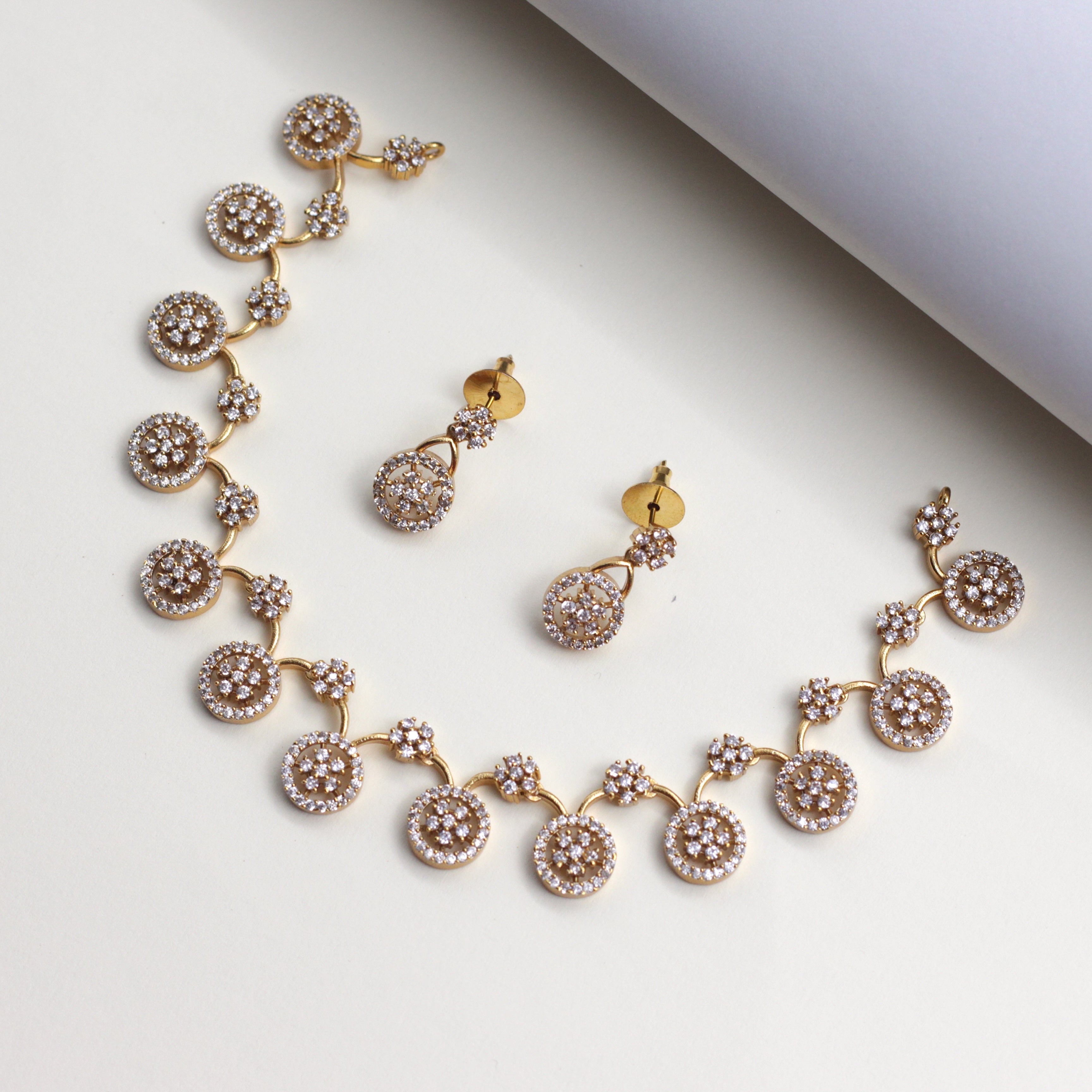 Diamond Look Flower Necklace Set