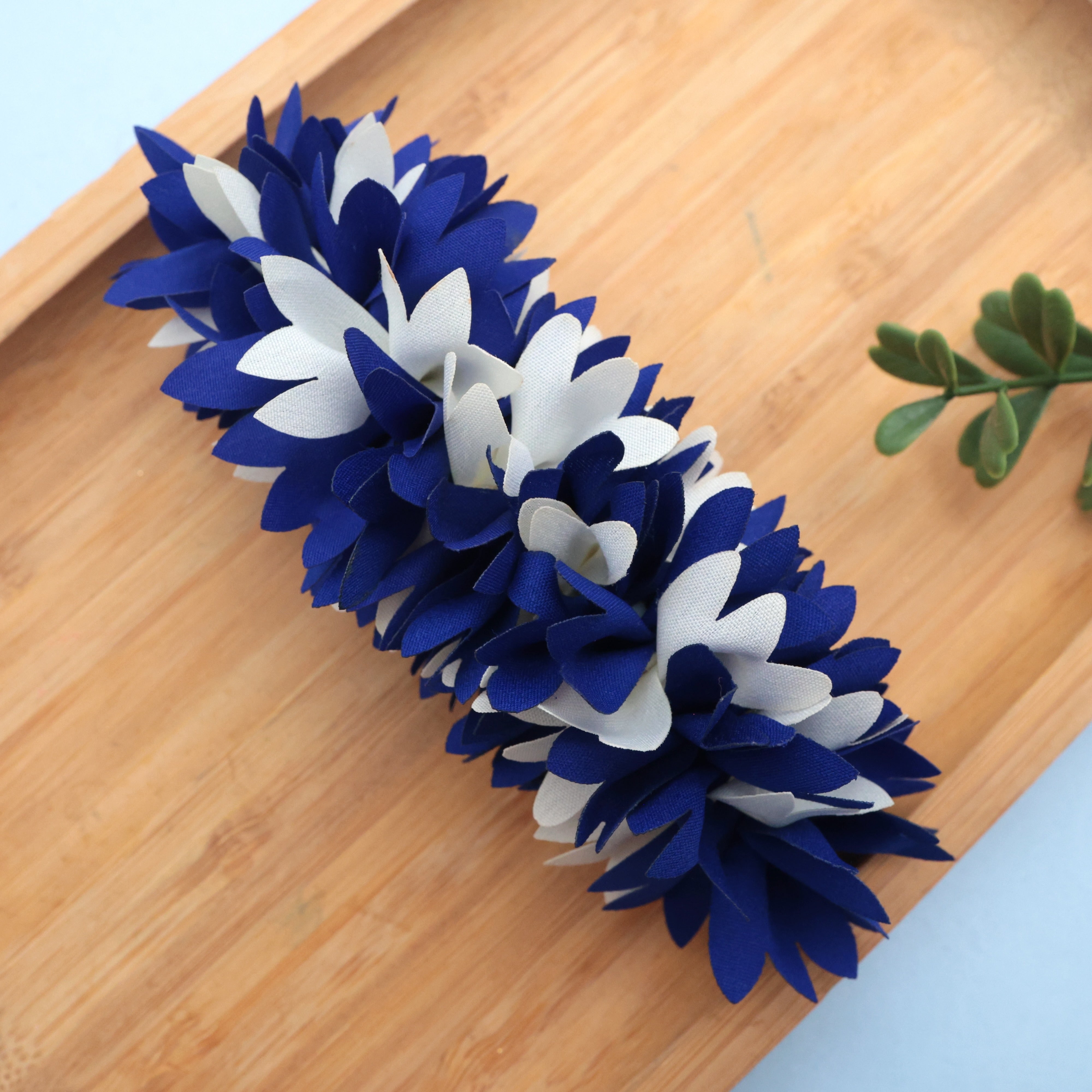 Handmade Pichi Poo Big Size French Barrette Hair Clip For Women - Blue & White