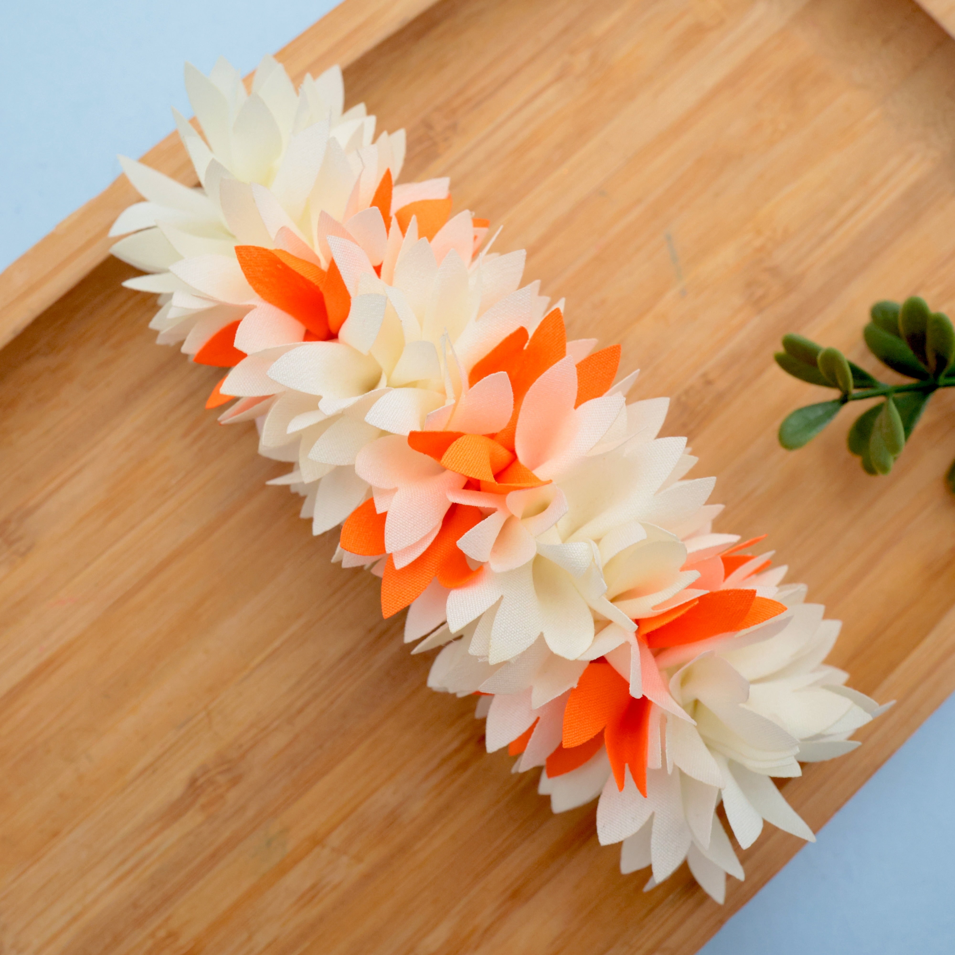 Handmade Pichi Poo Big Size French Barrette Hair Clip For Women - White & Orange