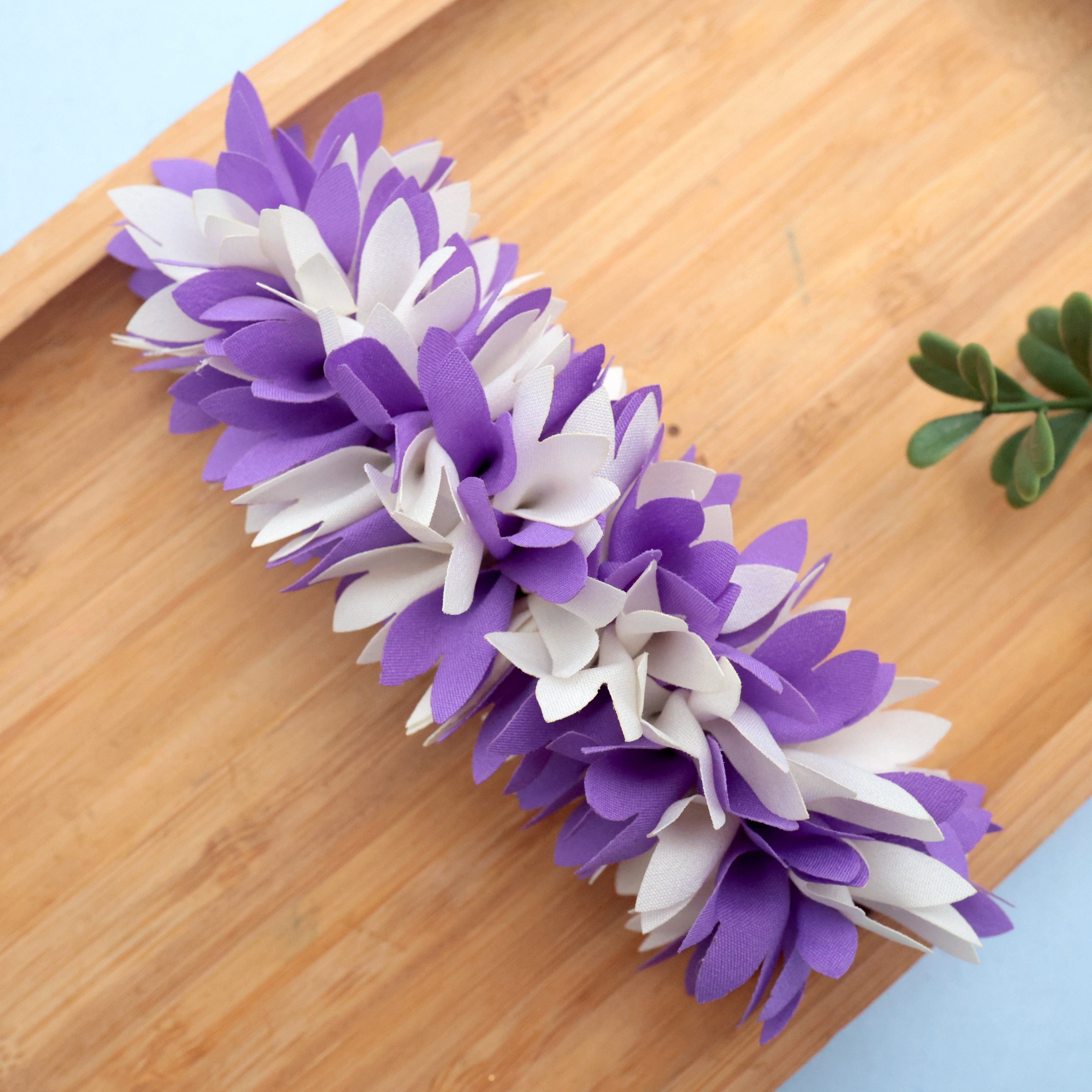 Handmade Pichi Poo Big Size French Barrette Hair Clip For Women - Lavender & White