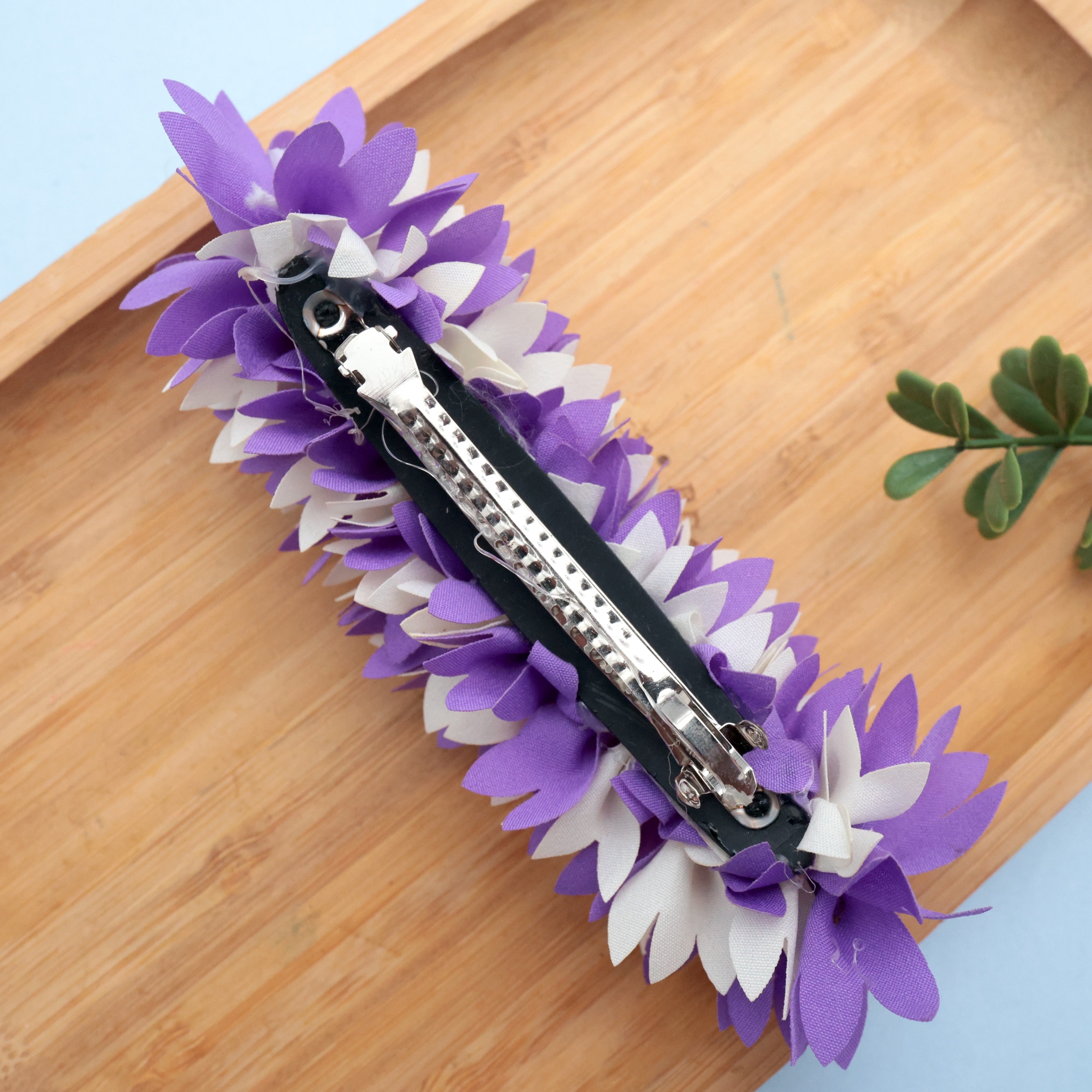 Handmade Pichi Poo Big Size French Barrette Hair Clip For Women - Lavender & White