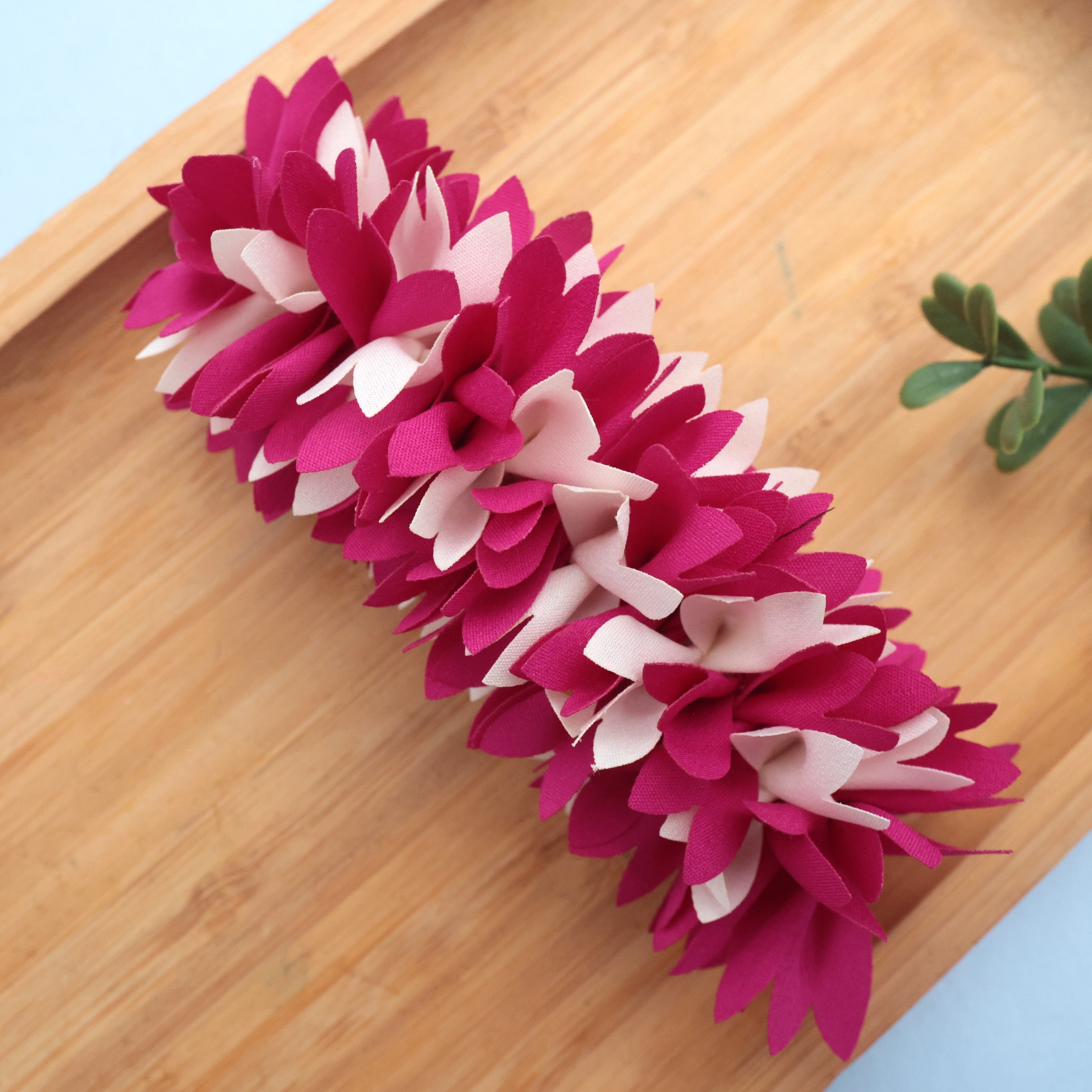 Handmade Pichi Poo Big Size French Barrette Hair Clip For Women - Majenta & White