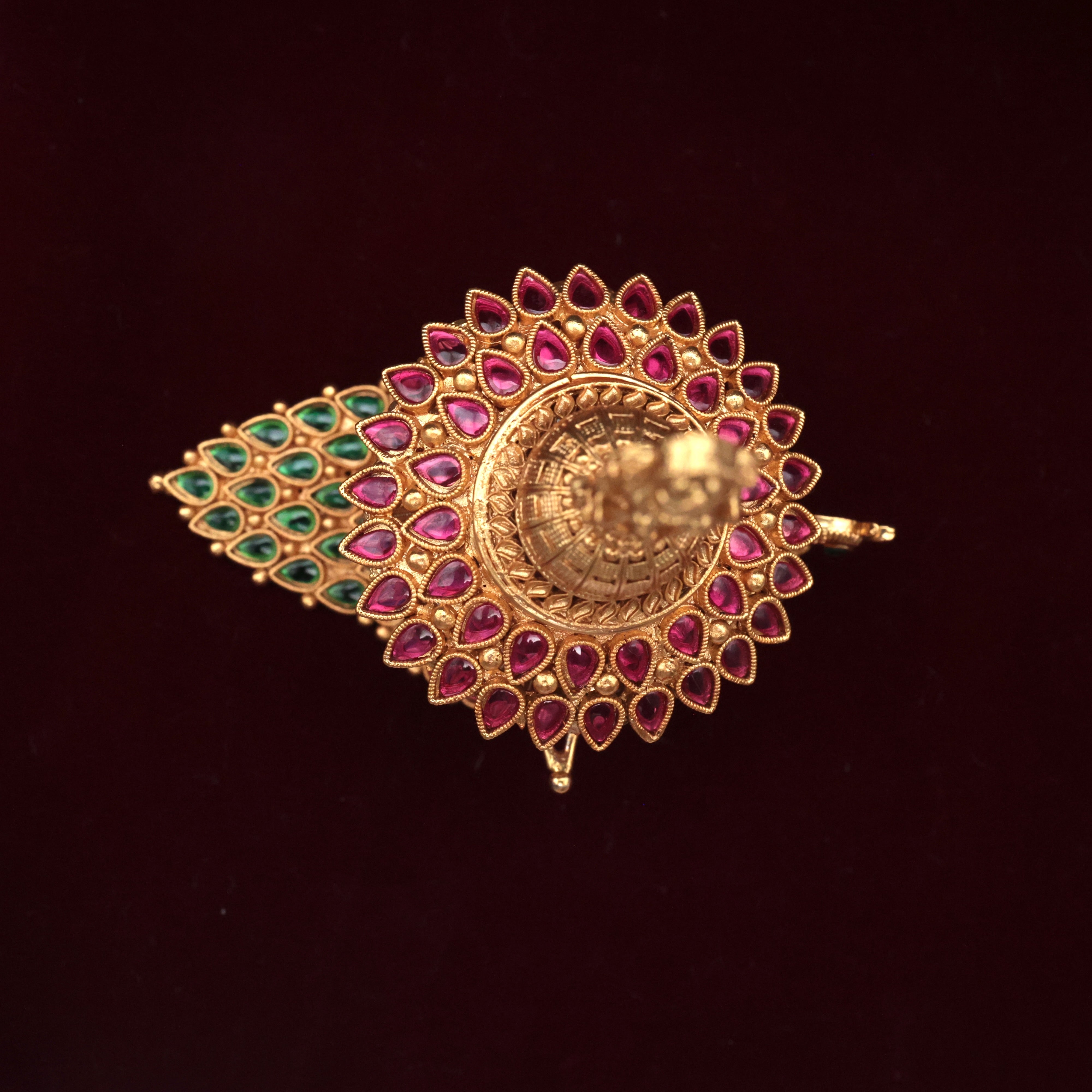 Beautiful Lakshmi on Peacock Kemp Antique Kumkum Box - Sindoor Dabbi