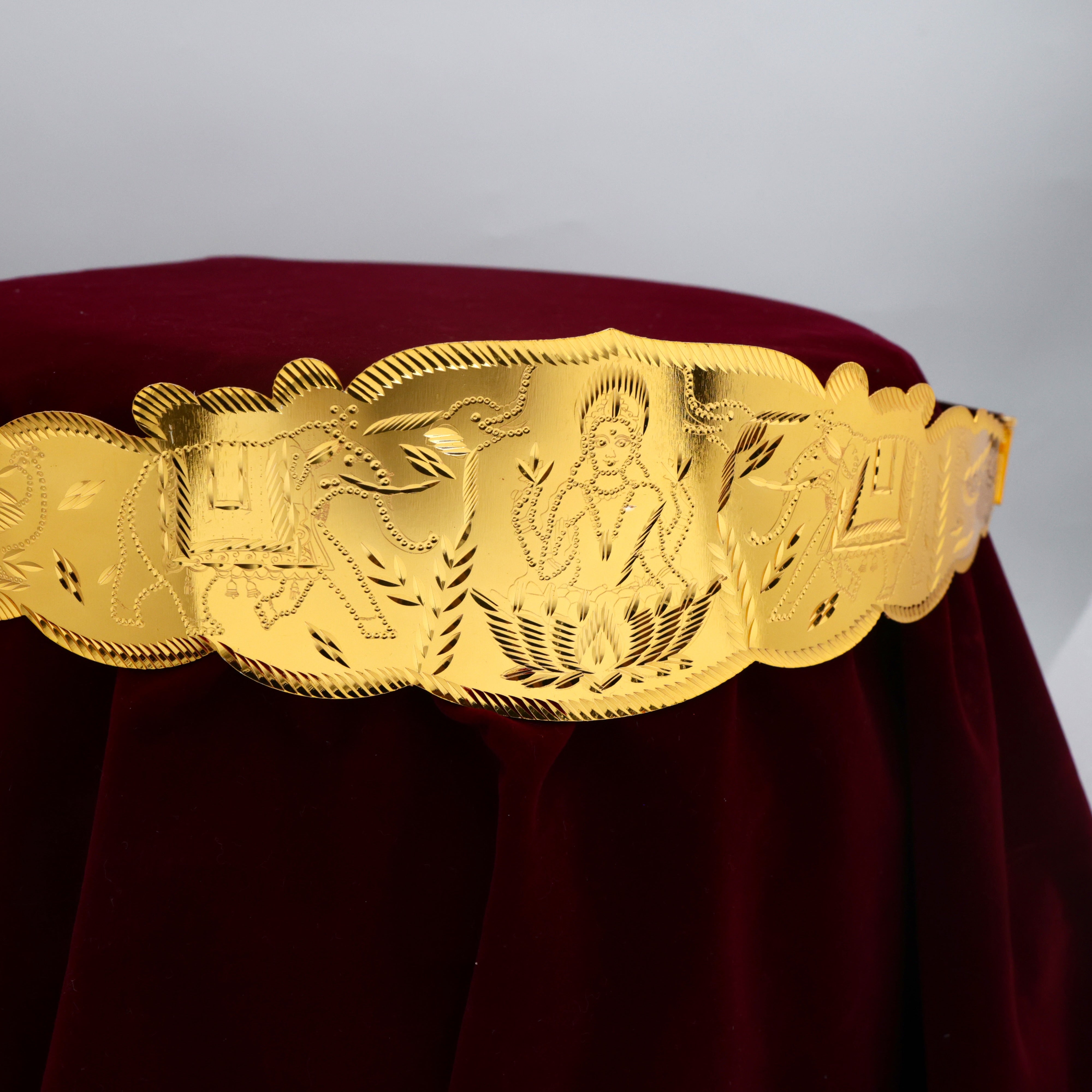 Gold Look Alike Mahalakshmi Devi With Elephants Adjustable Bridal Hip Belt