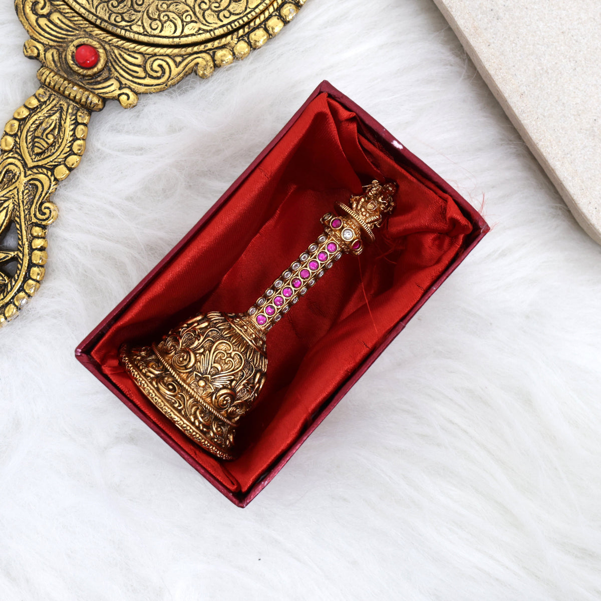Premium Antique Nagas Kemp Puja Bell - Ganesha