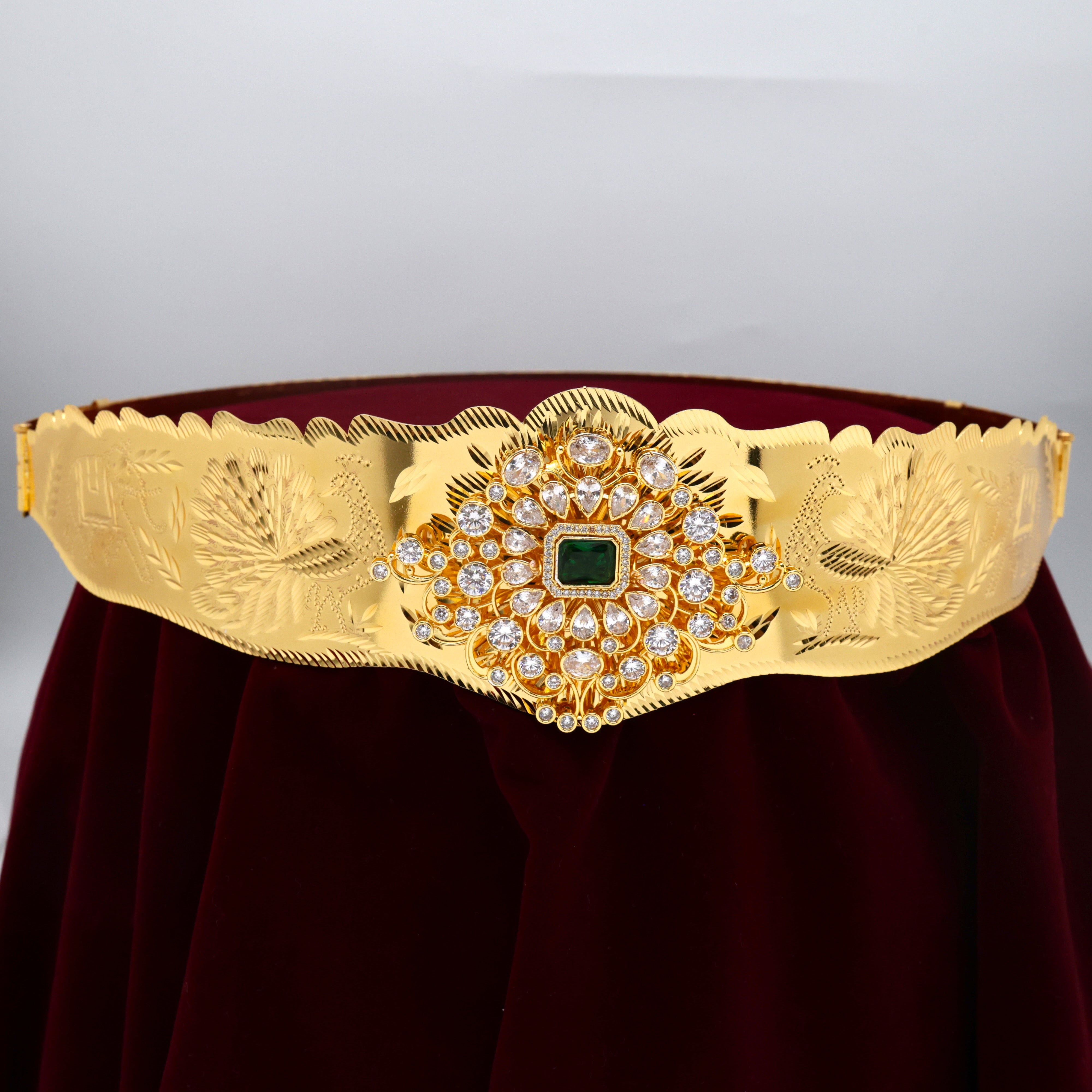 Gold Look Peacock Carved Diamond Look Pendant Adjustable Bridal Hip Belt