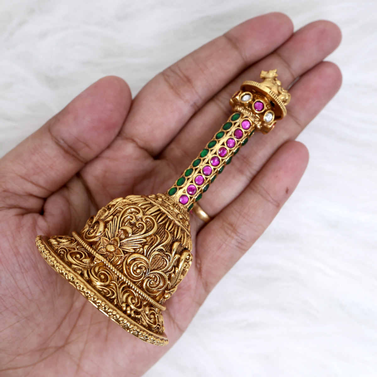 Premium Antique Nagas Kemp Puja Bell - Nandi