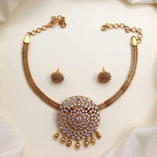 Diamond Look Flower Chakra Pendant Necklace Set