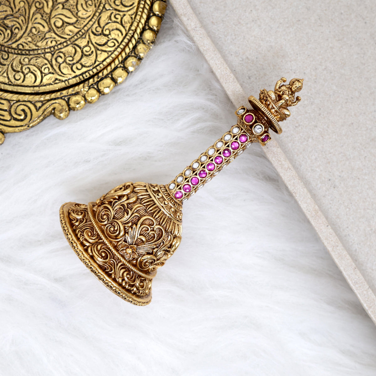 Premium Antique Nagas Kemp Puja Bell - Mahalakshmi