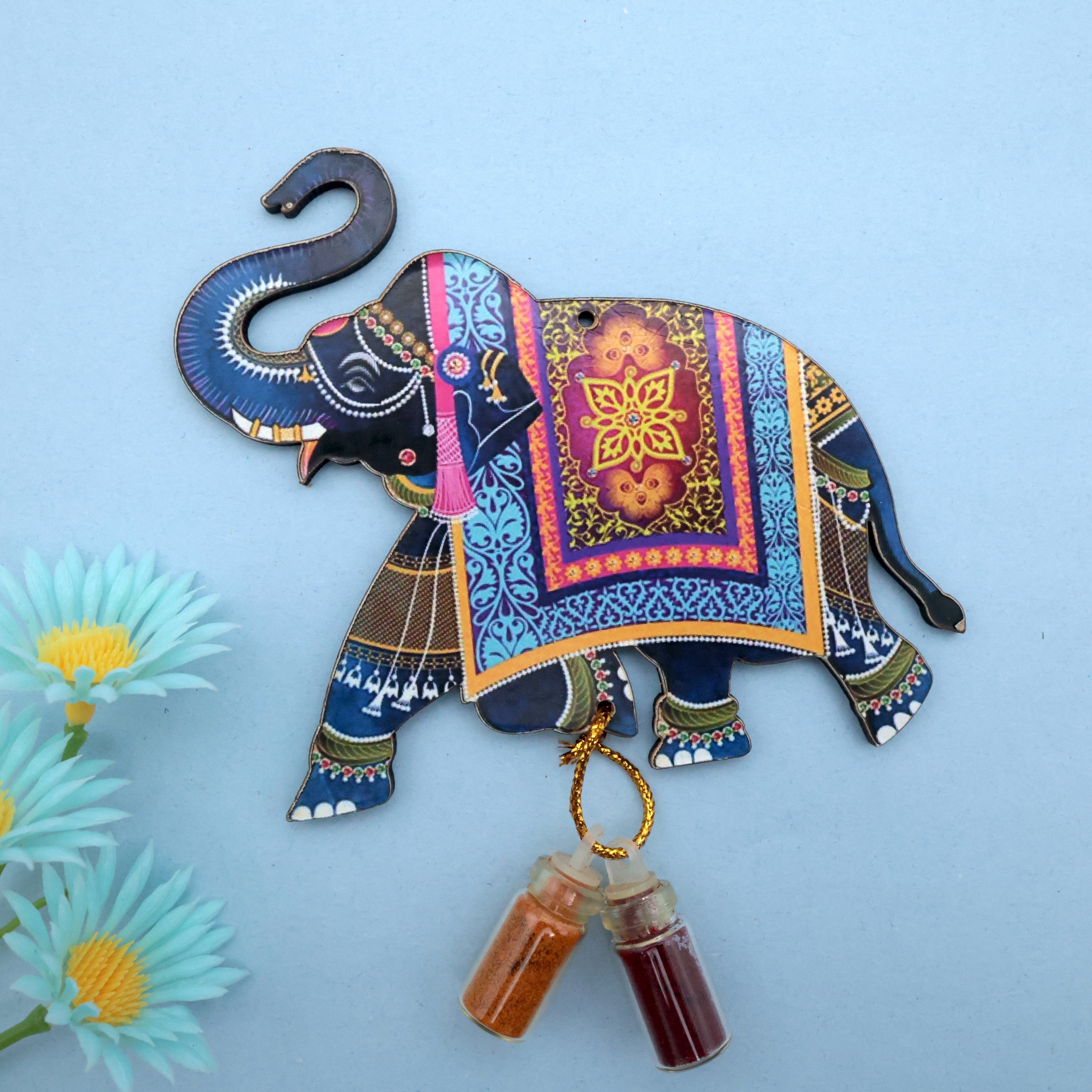 Royal Elephant MDF Glass Bottle Haldi Kumkum Set
