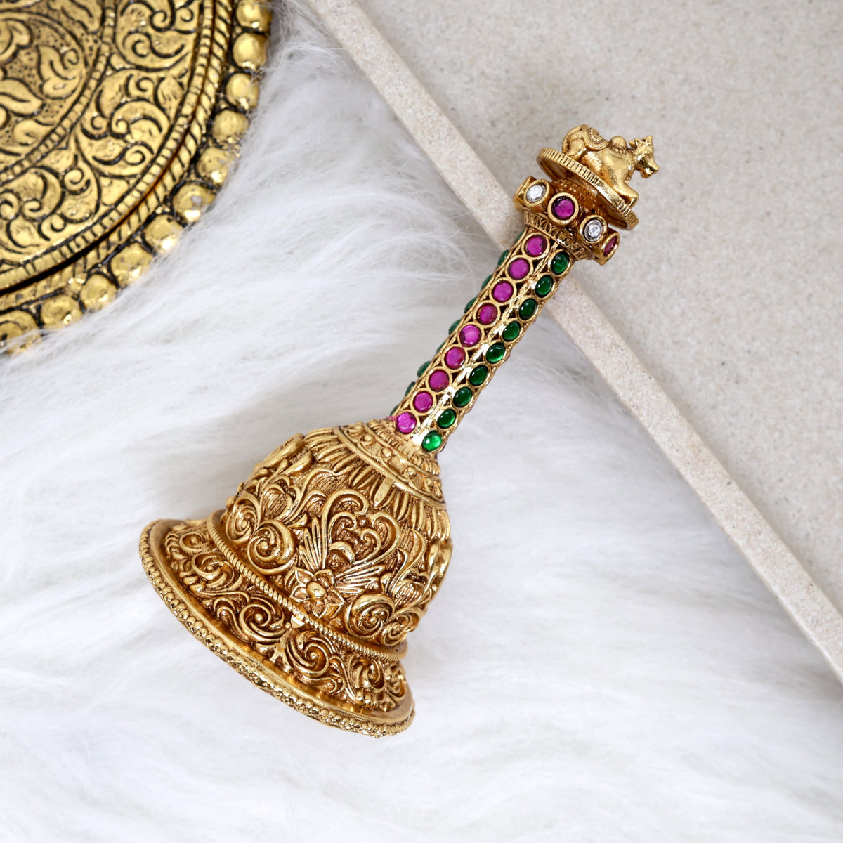 Premium Antique Nagas Kemp Puja Bell - Nandi