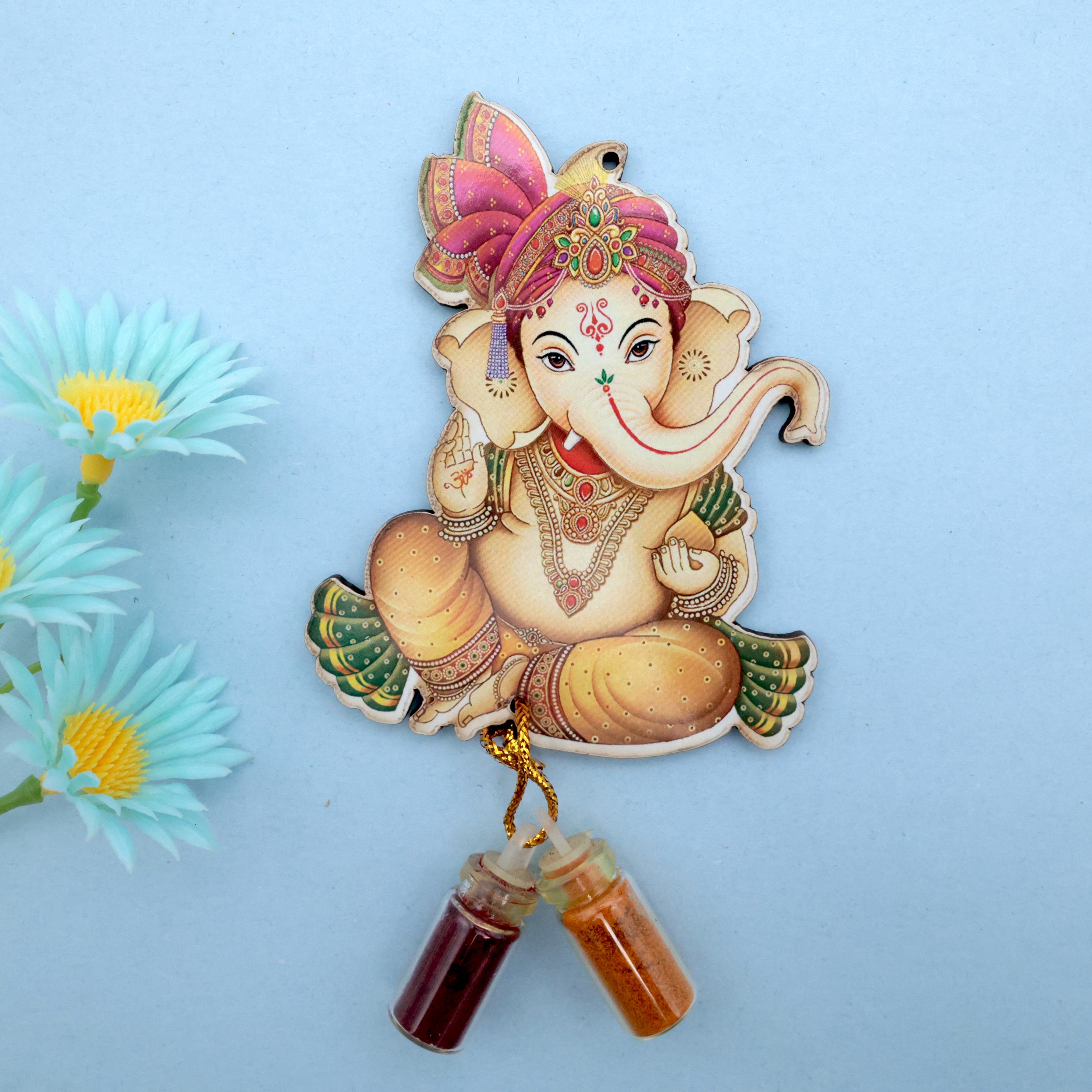 Raj Ganesha MDF Glass Bottle Haldi Kumkum Set