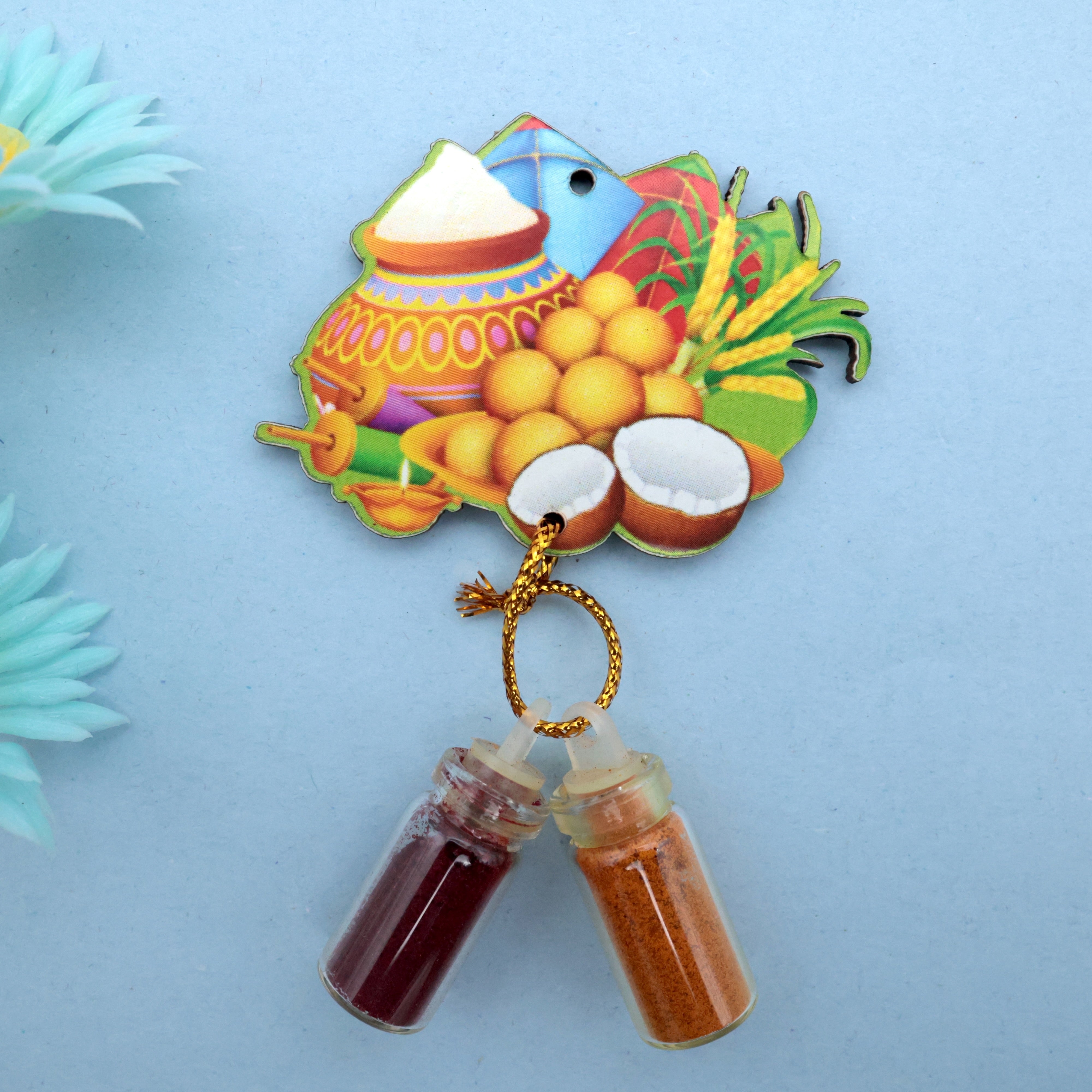 Pongal MDF Glass Bottle Haldi Kumkum Set