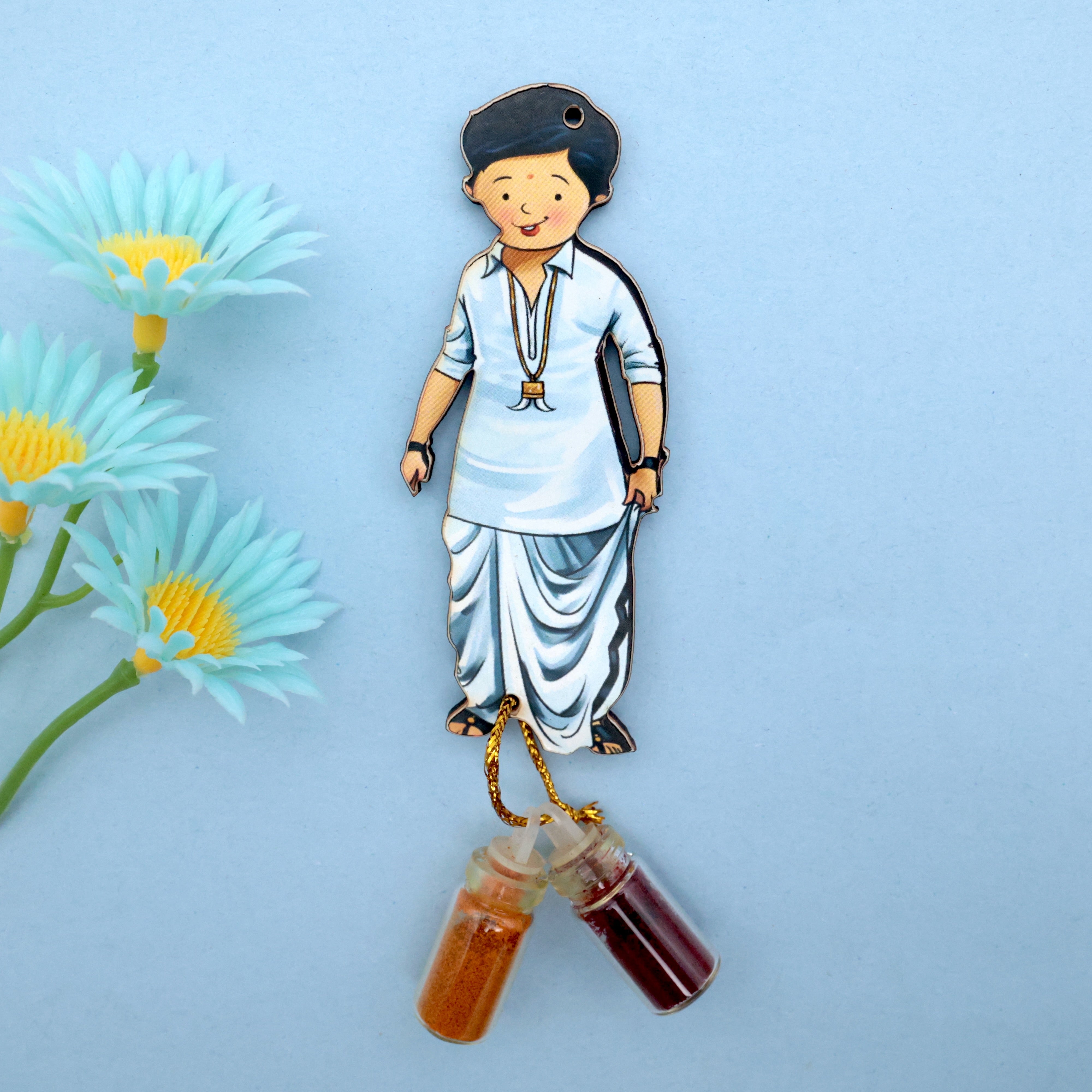 Cute Groom MDF Glass Bottle Haldi Kumkum Set