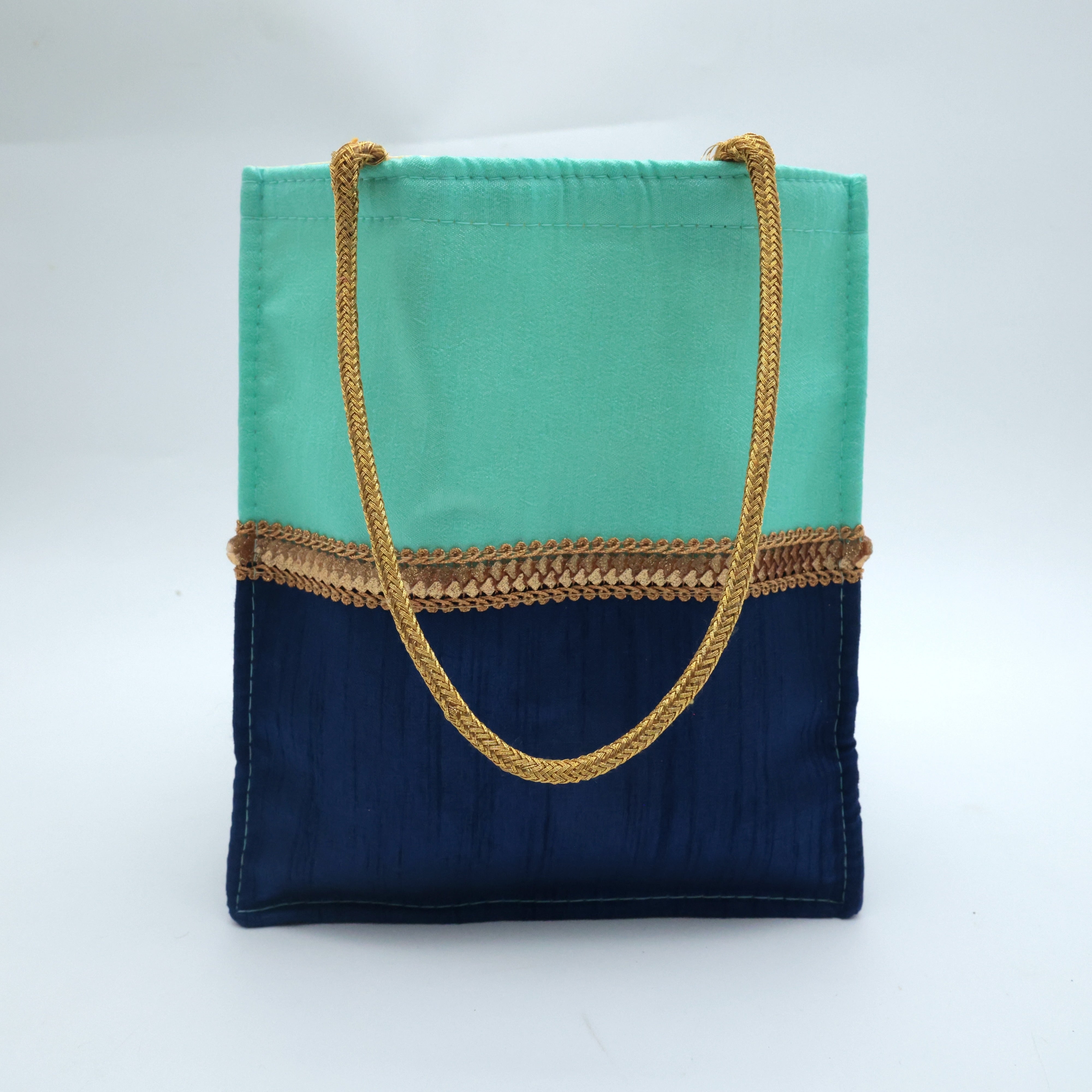 Raw Silk Fabric Bag & Potli - Blue - Best Bags For return Gift Option