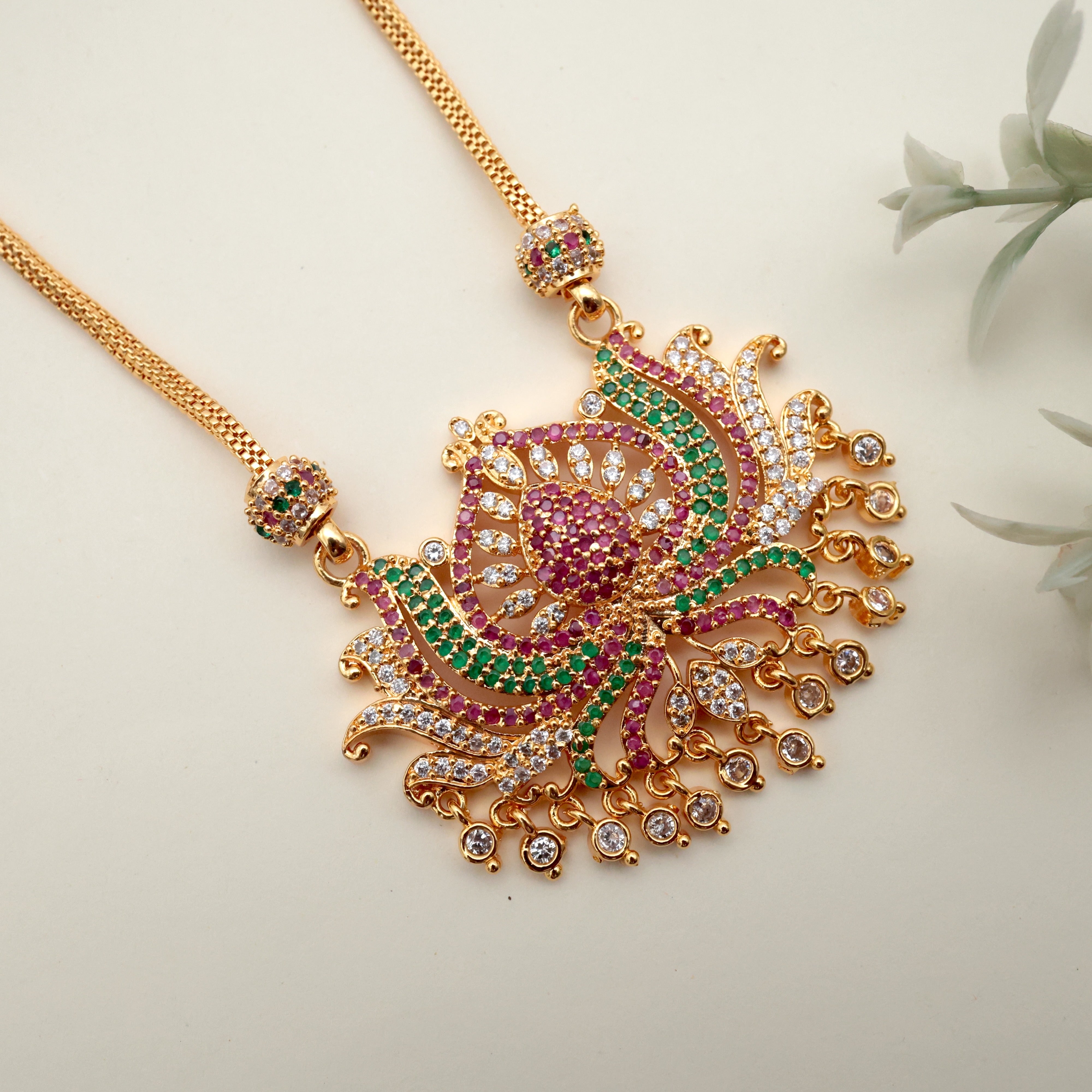 AD Real Gold Tone Lotus Pendant Chain