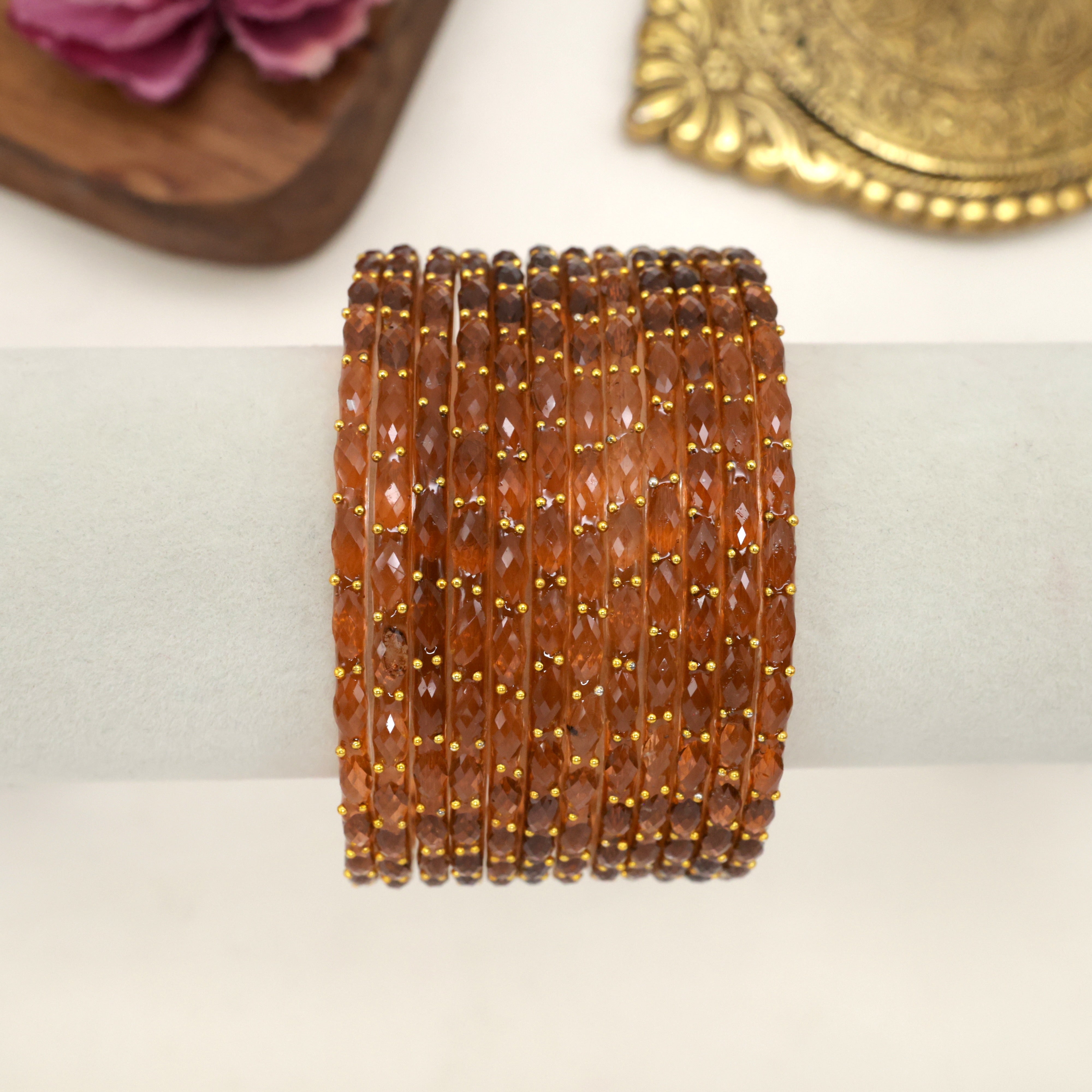 Raindrop Crystal Cut Glass Bangles - Honey
