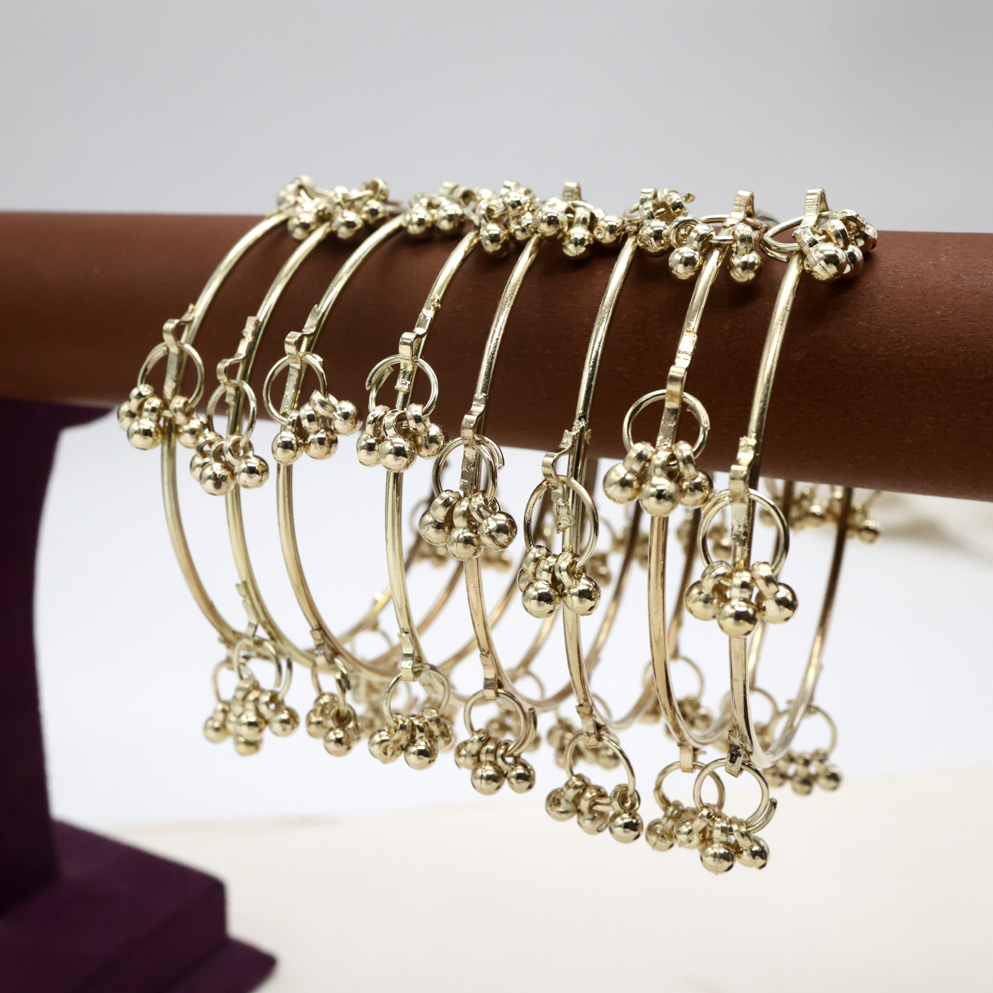 Set of 8 Kashmiri Ghungroo Thin Antique Gold Bangles