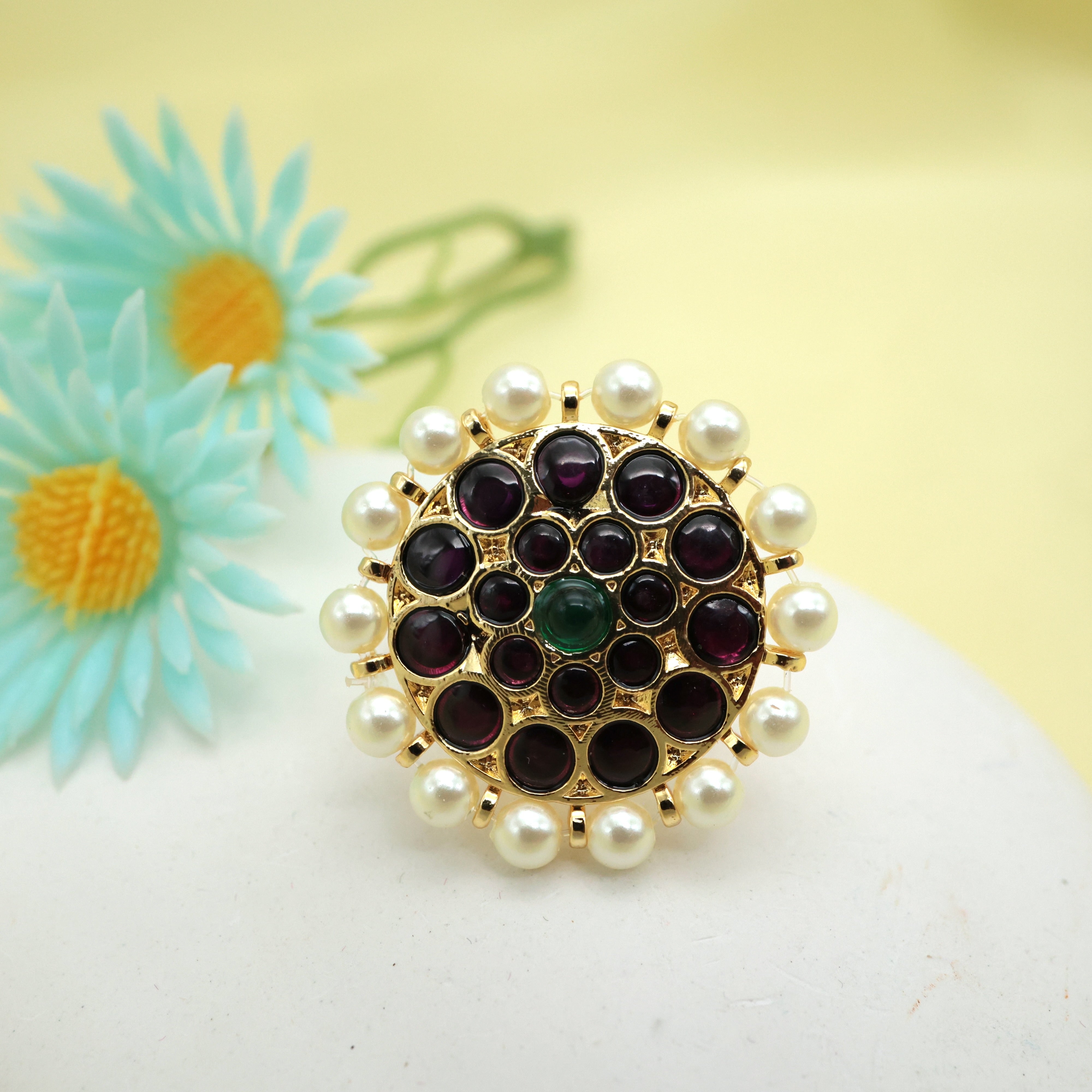 Premium Gold Tone Traditional temple Kemp Round Adjustable Finger Ring