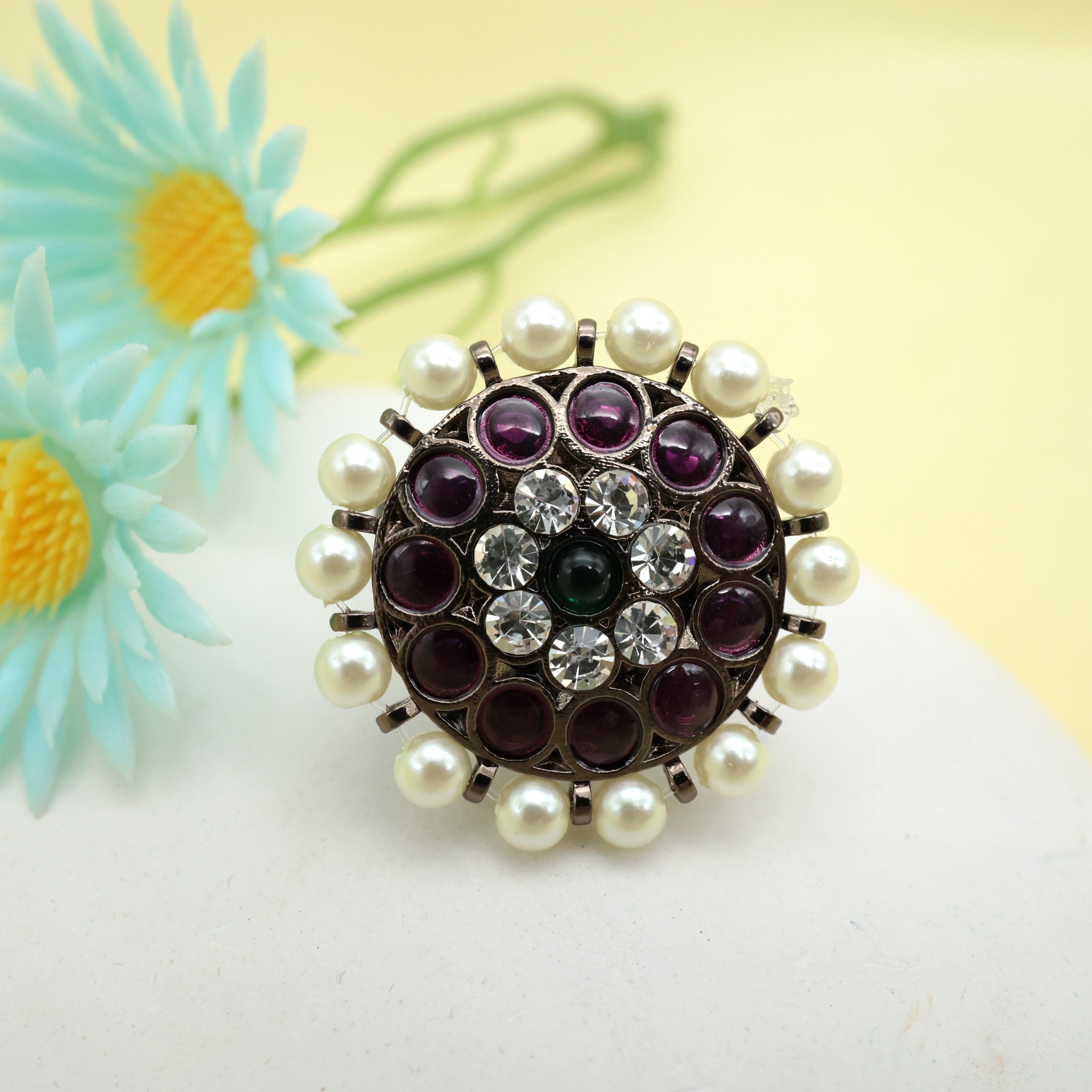 Premium Antique Silver Tone Traditional temple Kemp Round Adjustable Finger Ring