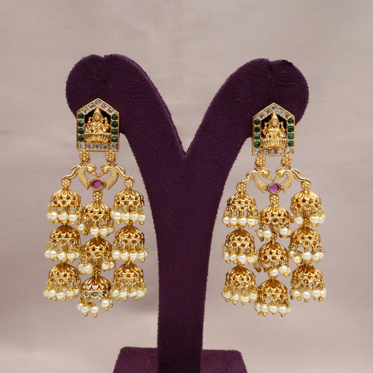 Antique Lakshmi Mantap 9 Jhumkas Drop Earrings