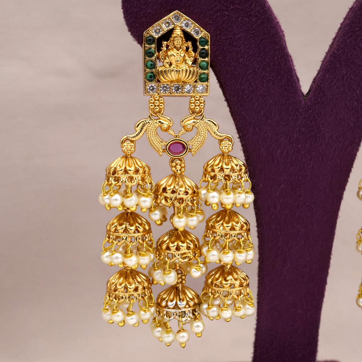 Antique Lakshmi Mantap 9 Jhumkas Drop Earrings