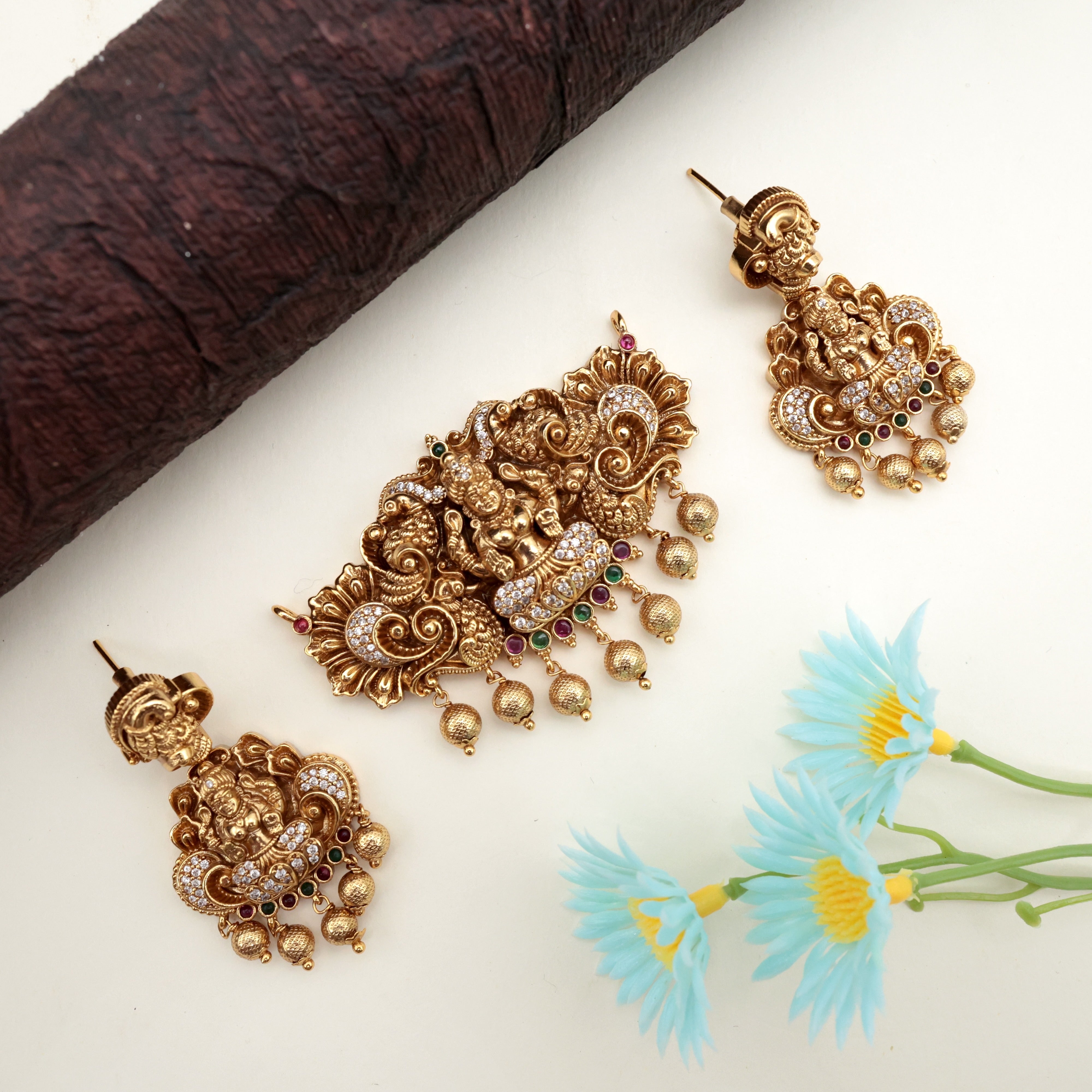 Gold Look Antique Nagas Lakshmi Devi Pendant Set - Mix Match Dollar Set