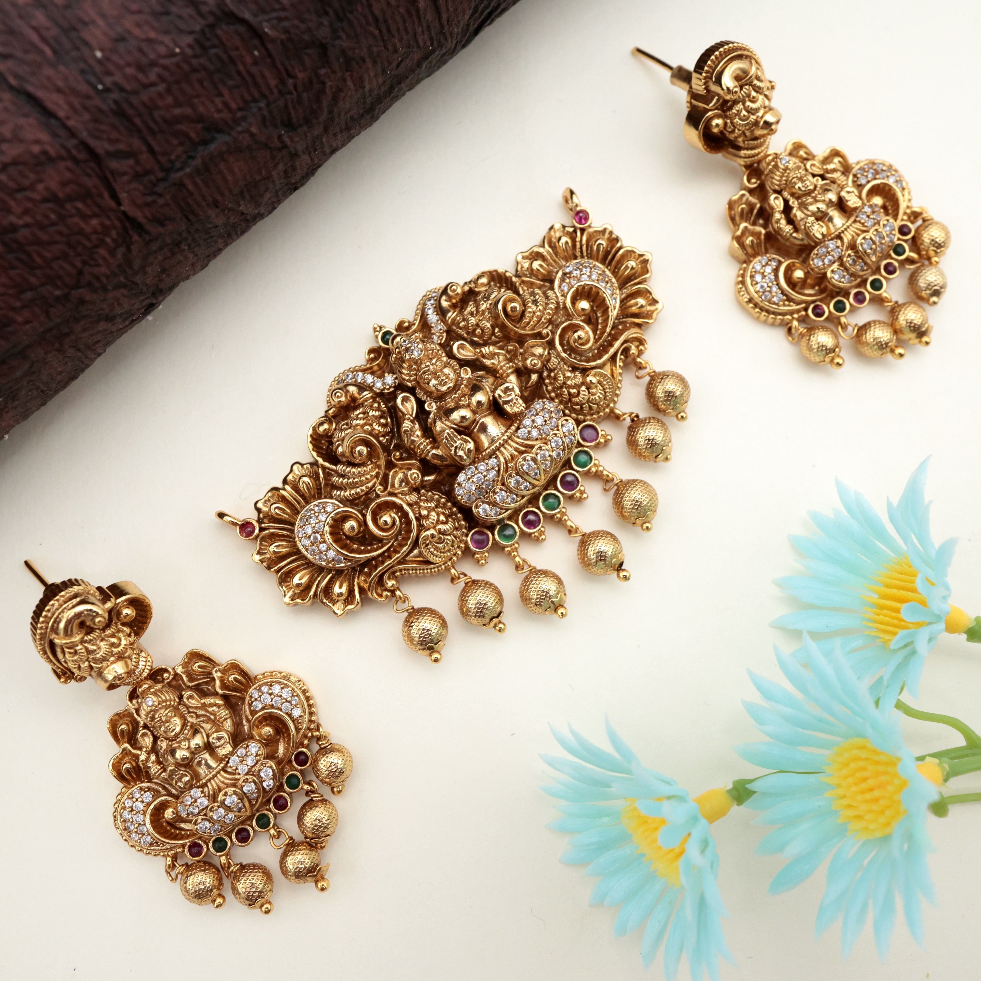 Gold Look Antique Nagas Lakshmi Devi Pendant Set - Mix Match Dollar Set